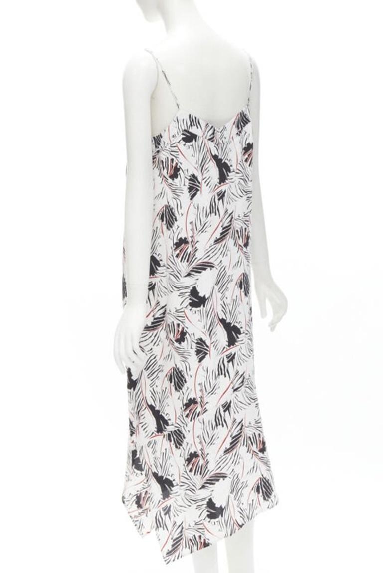 EQUIPMENT FEMME 100% silk white black red graphic print asymmetric slip dress S 2