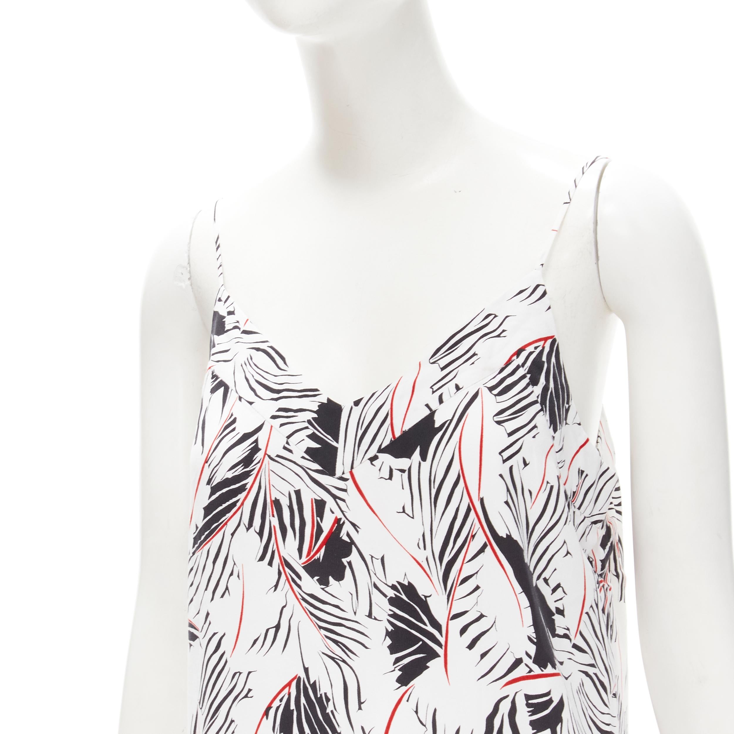 Women's EQUIPMENT FEMME 100% silk white black red graphic print asymmetric slip dress S For Sale