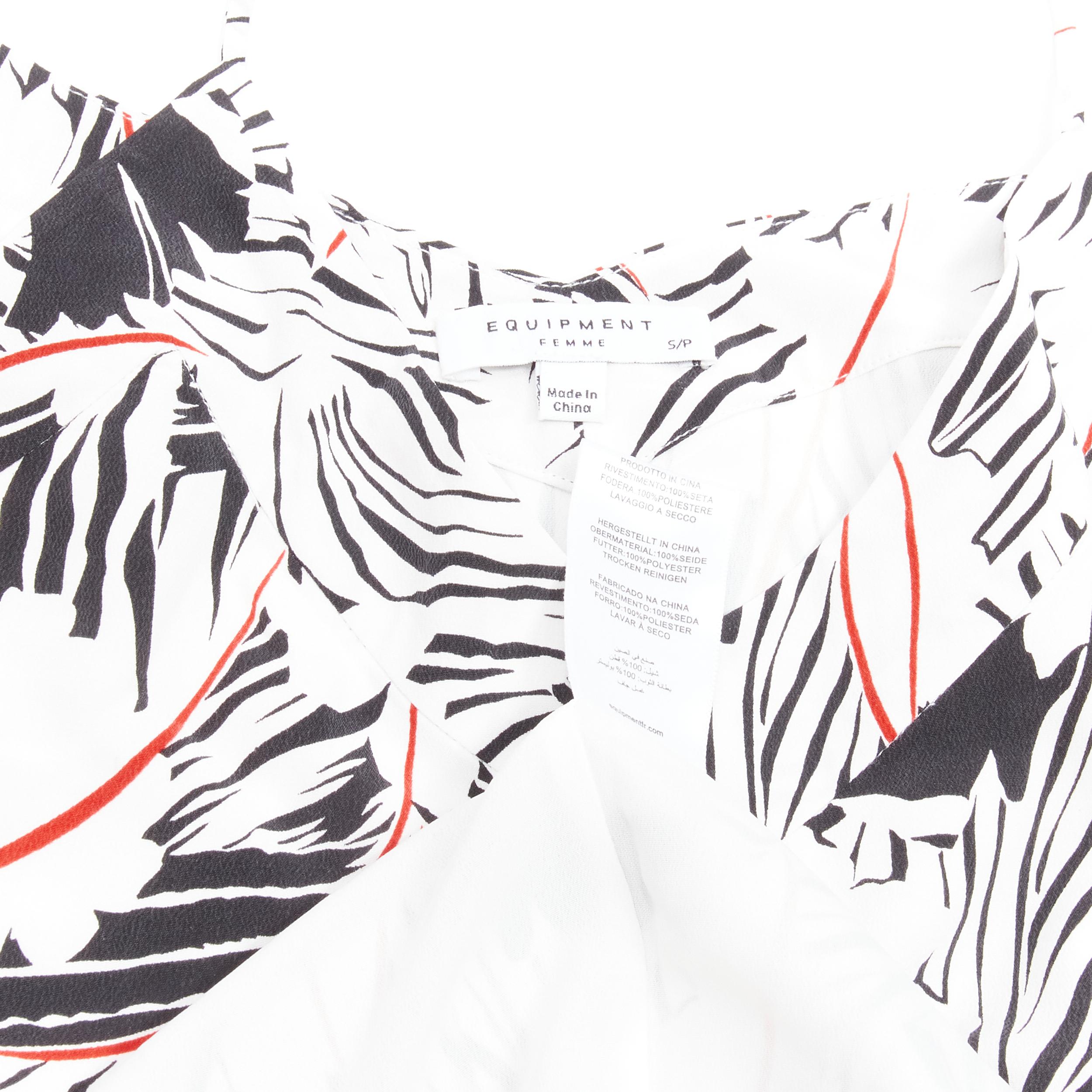 EQUIPMENT FEMME 100% silk white black red graphic print asymmetric slip dress S For Sale 1