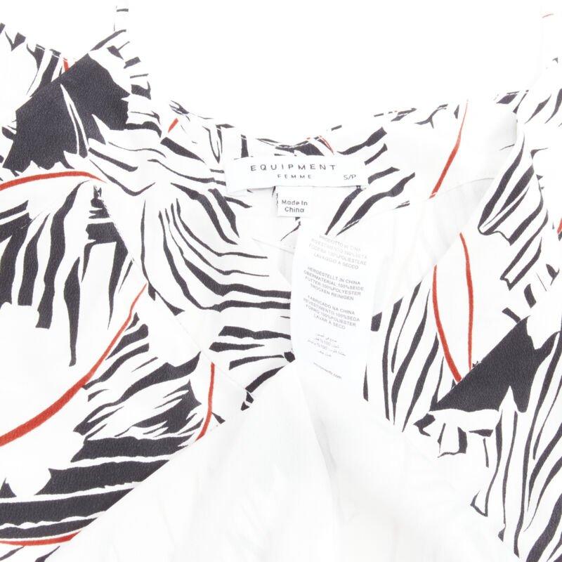 EQUIPMENT FEMME 100% silk white black red graphic print asymmetric slip dress S 4