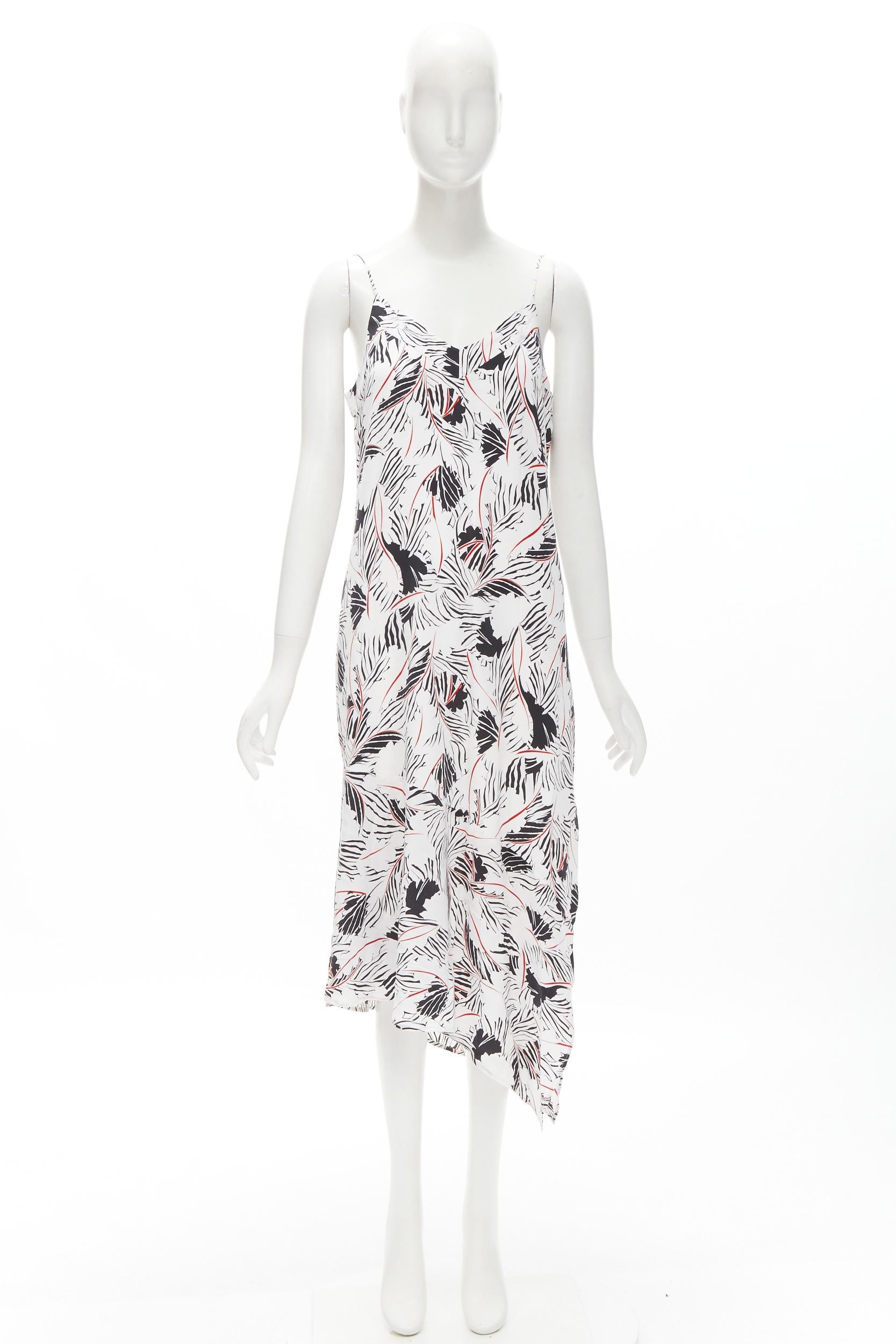 EQUIPMENT FEMME 100% silk white black red graphic print asymmetric slip dress S For Sale 2