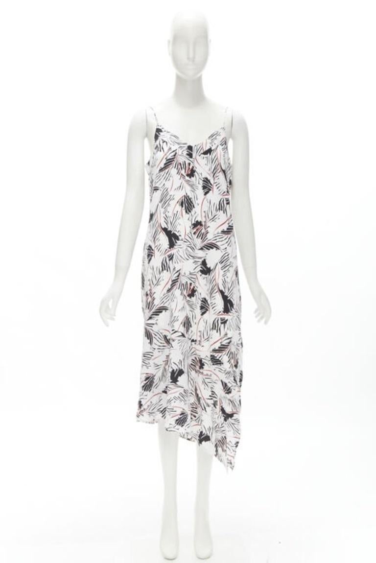 EQUIPMENT FEMME 100% silk white black red graphic print asymmetric slip dress S 5