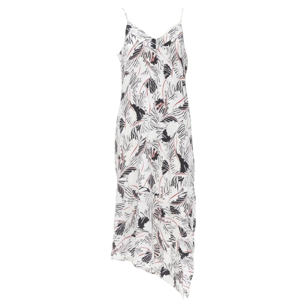 EQUIPMENT FEMME 100% silk white black red graphic print asymmetric slip dress S