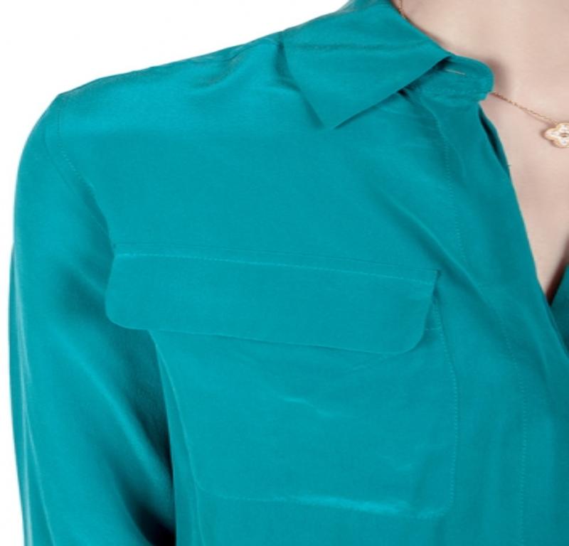 Equipment Femme Everglade Blu Seta Charmeuse Tegan Shirt Dress XS In condizioni buone in vendita a Dubai, Al Qouz 2