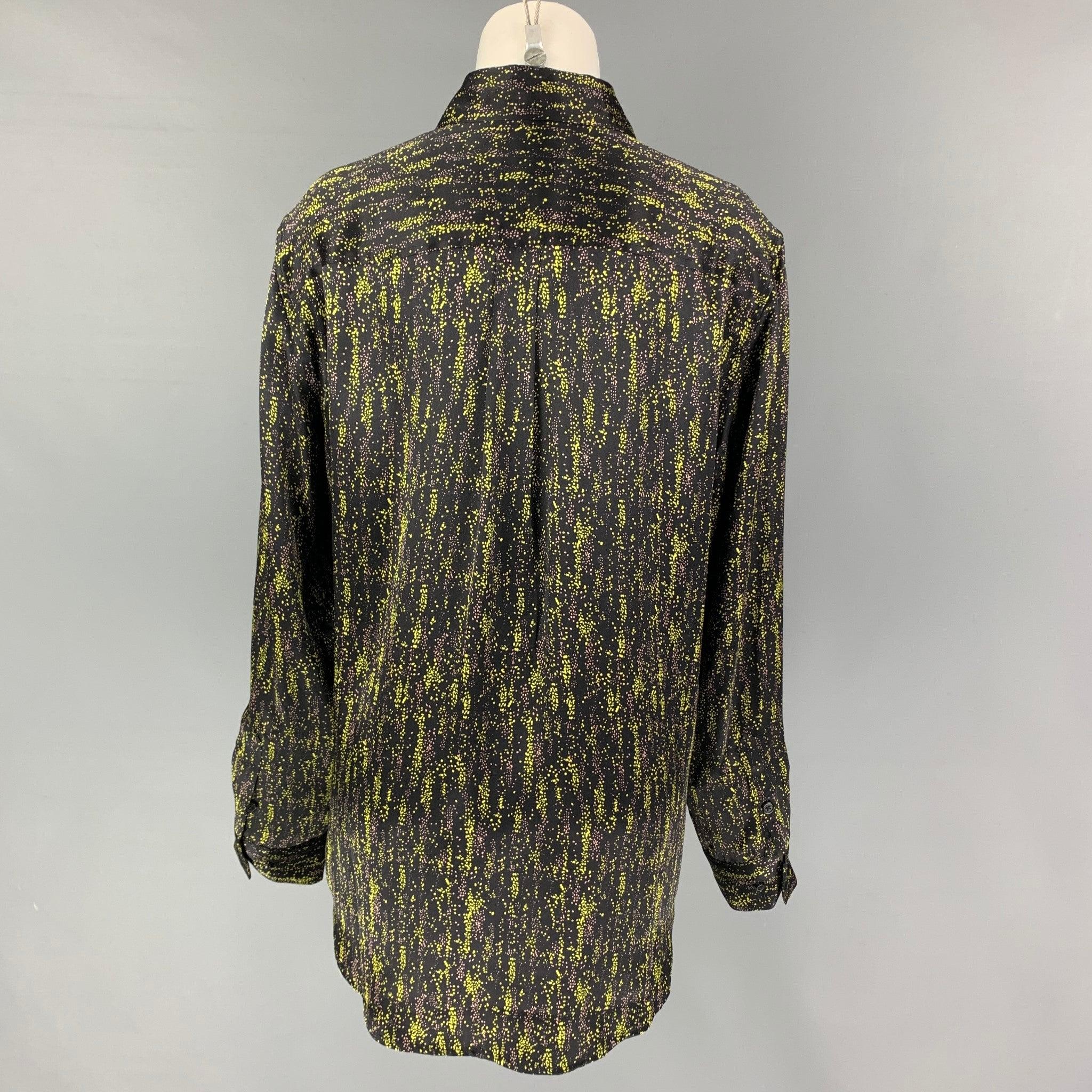 EQUIPMENT FEMME Size L Black Green Print Button Up Shirt In Good Condition For Sale In San Francisco, CA
