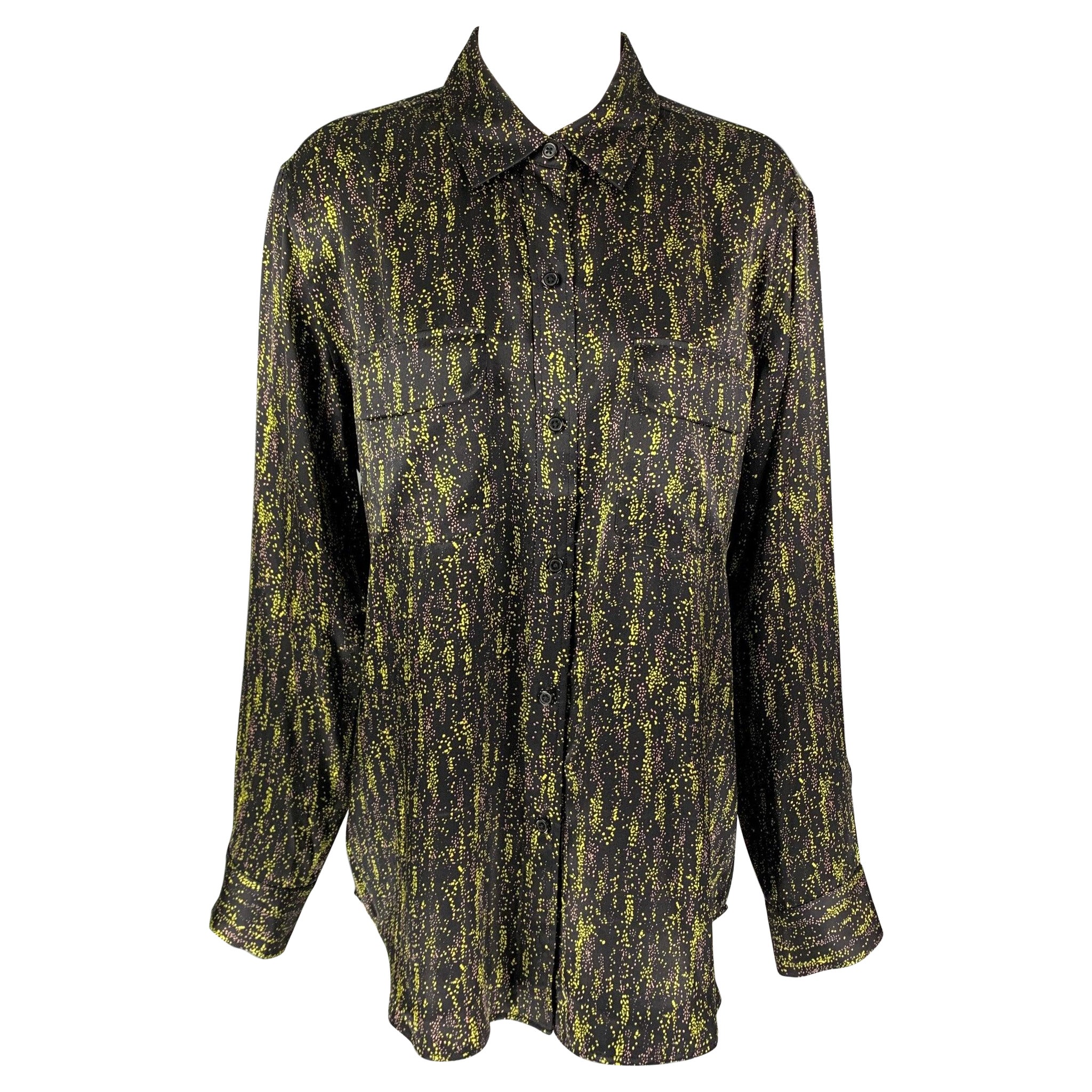 EQUIPMENT FEMME Talla L Camisa abotonada negra estampada verde