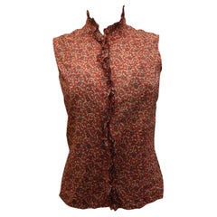 Equipment Red, White and Blue Silk Blouse with Frill Detail