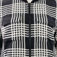 EQUIPMENT Size L Black White Silk Plaid Zip Up Bomber Jacket