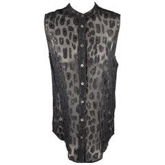 EQUIPMENT Size M Black Silk Blend Leopard Jacquard Chiffon Sleeveless Shirt