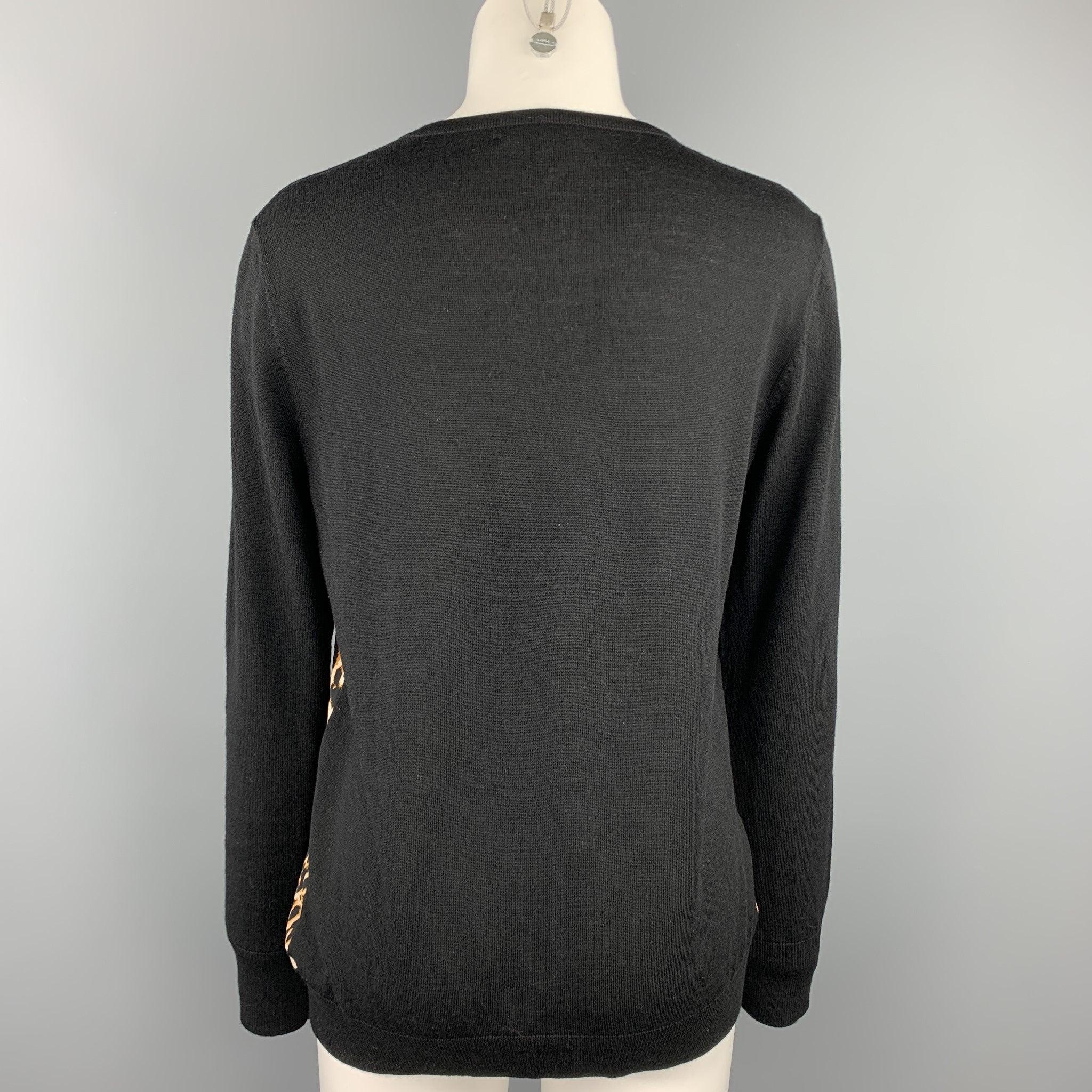Women's EQUIPMENT Size M Black & Tan Leopard Wool / Silk Pullover For Sale