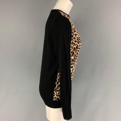 EQUIPMENT Size M Black Tan Wool Silk Leopard Crew-Neck Pullover
