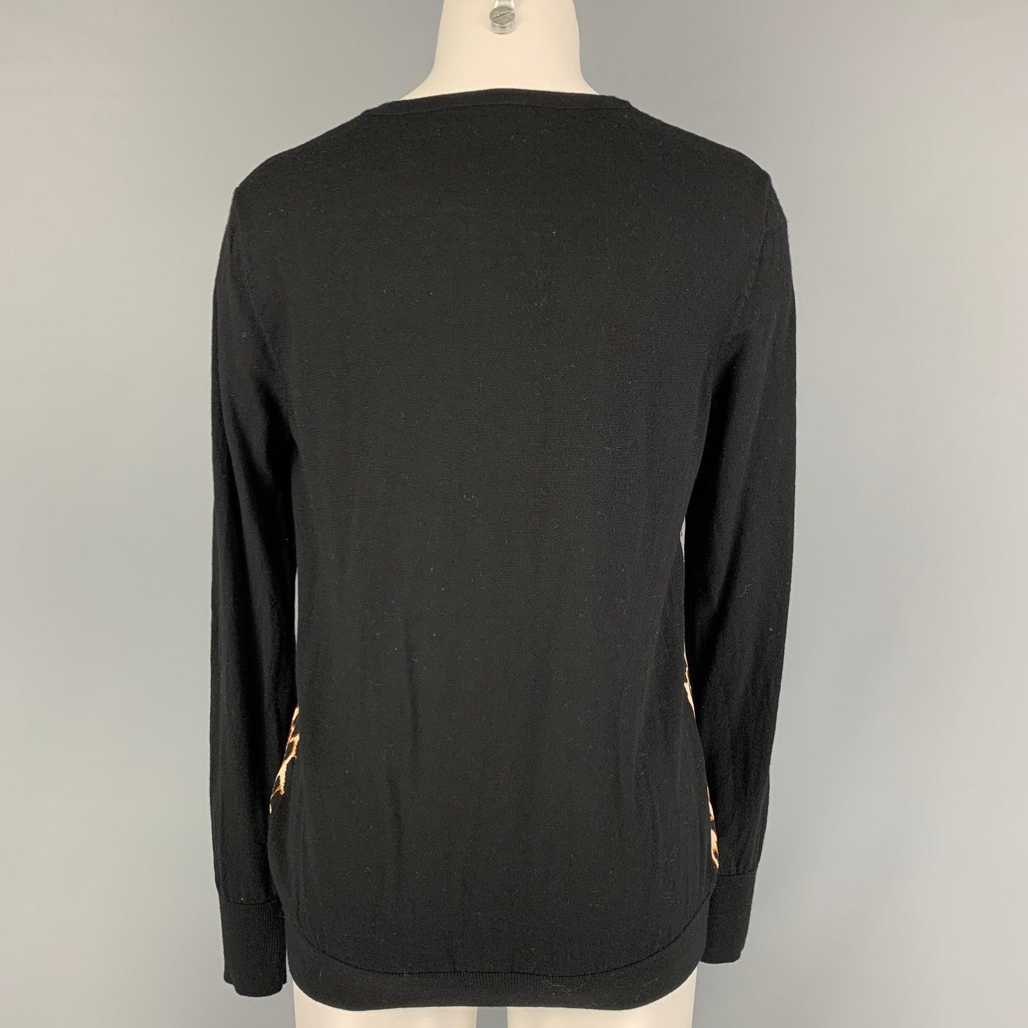 EQUIPMENT Size M Black Tan Wool Silk Leopard Crew-Neck Pullover In Good Condition For Sale In San Francisco, CA