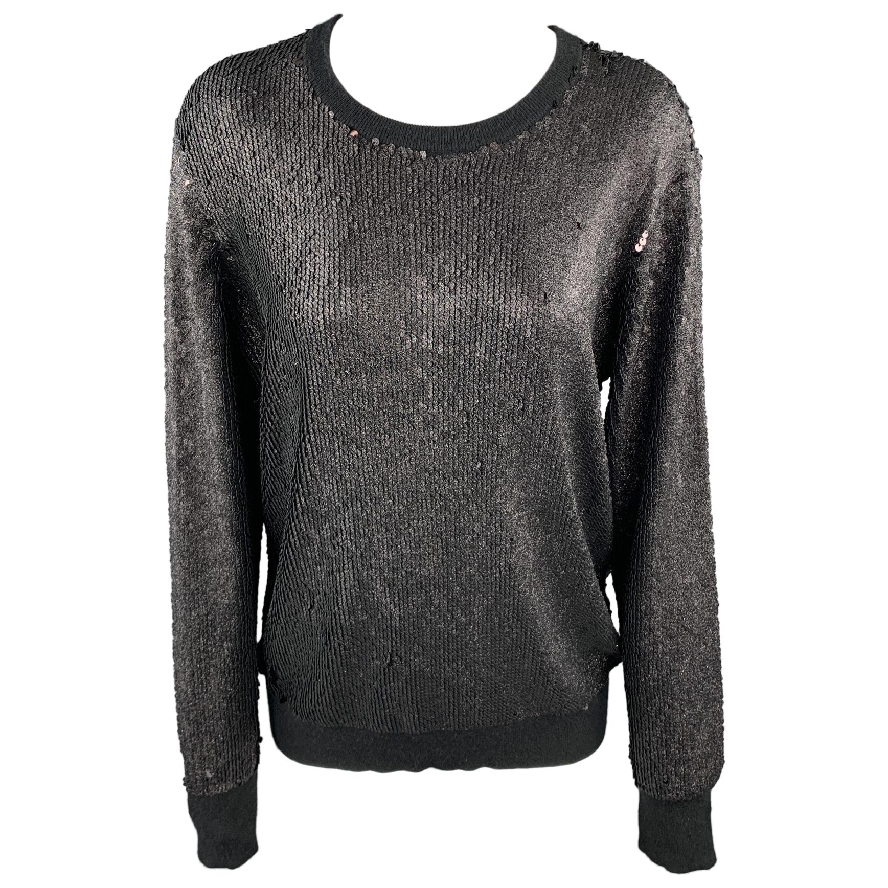 Black Sequined Viscose Blend Crew Neck Black Sequined Viscose Blend Crew Neck