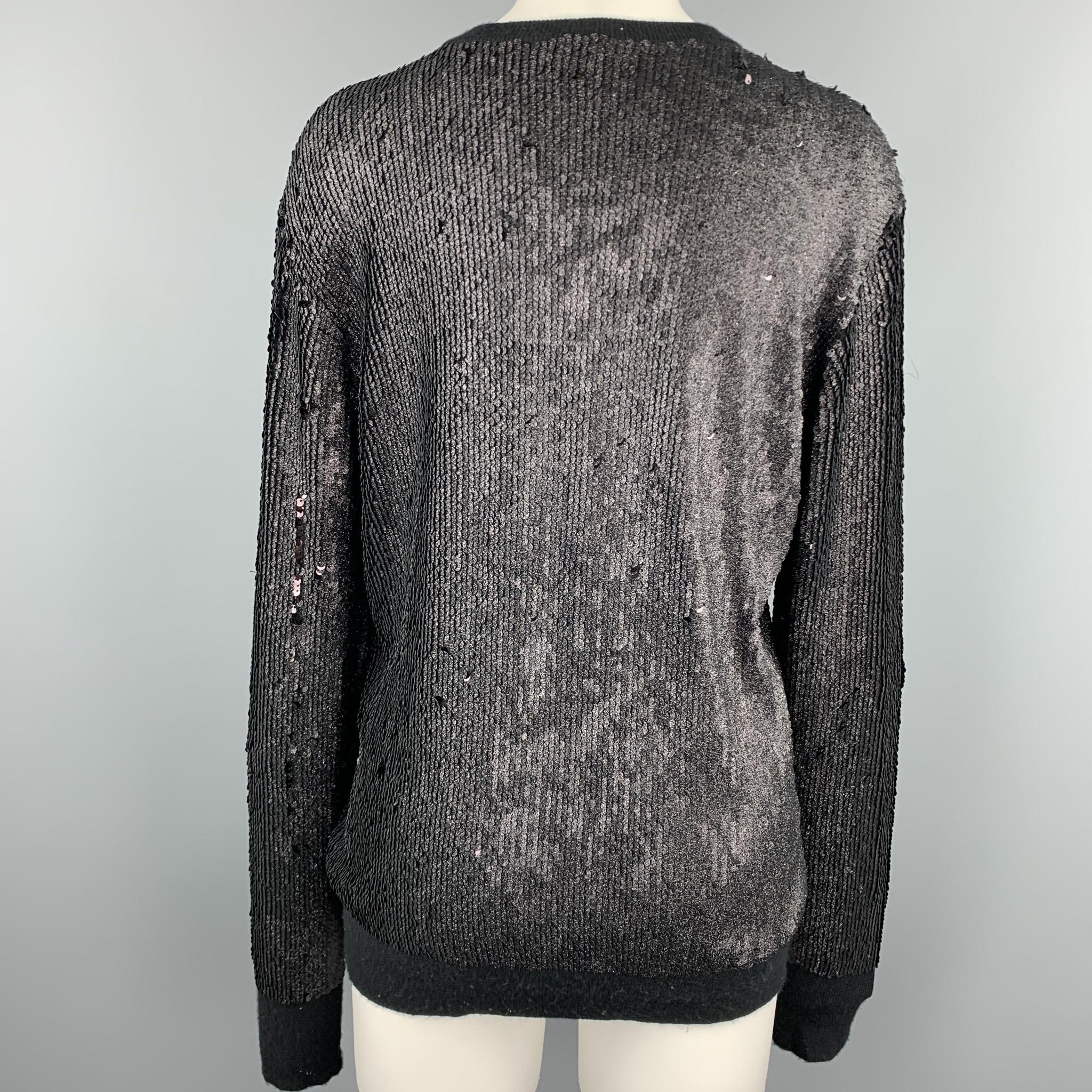 Women's EQUIPMENT Size S Black Sparkle Sequined Knit Crew Neck Pullover