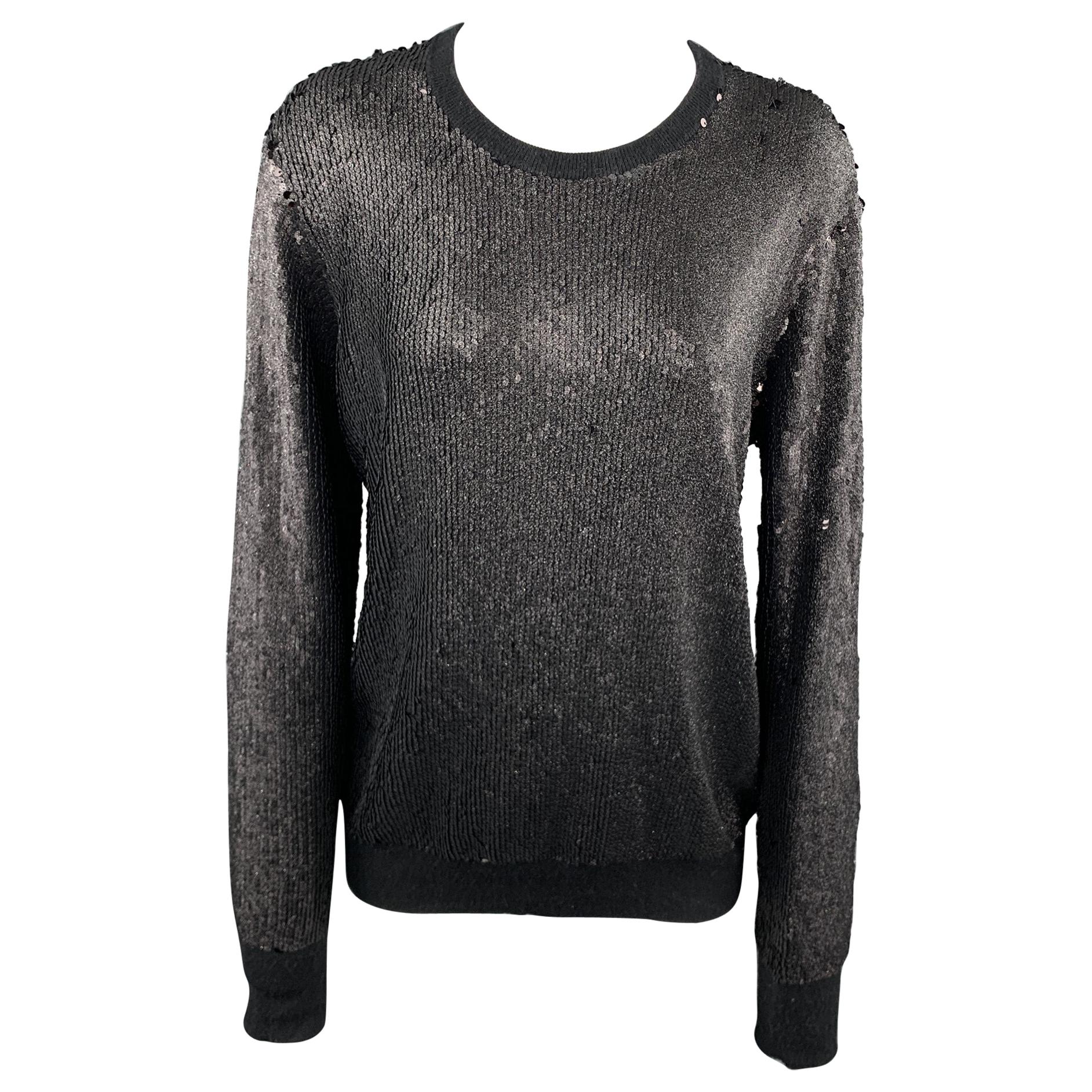 EQUIPMENT Size S Black Sparkle Sequined Knit Crew Neck Pullover