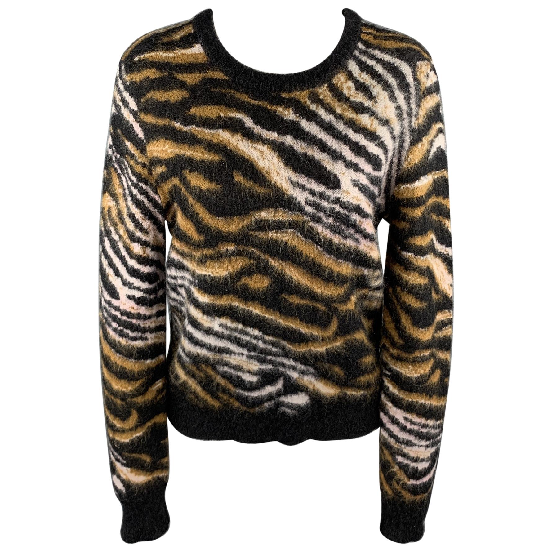 EQUIPMENT Size S Black & Tan Tiger Print Mohair Blend Sweater