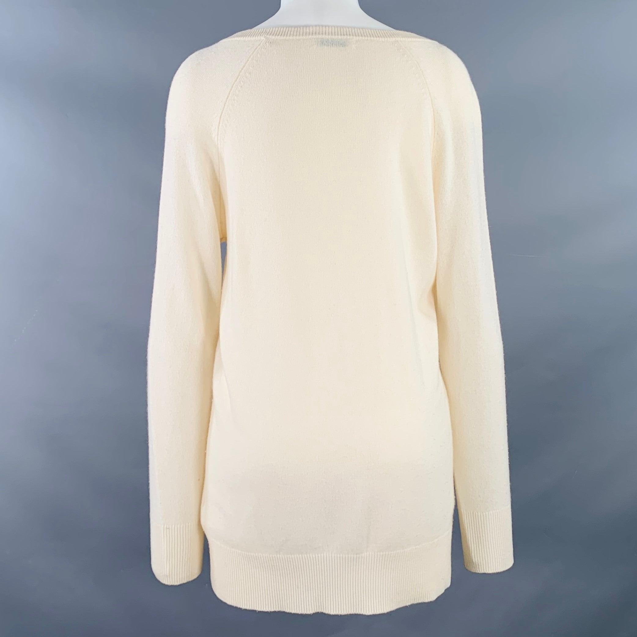 Beige EQUIPMENT Size S Cream Cashmere Knit Oversized V-Neck Pullover For Sale