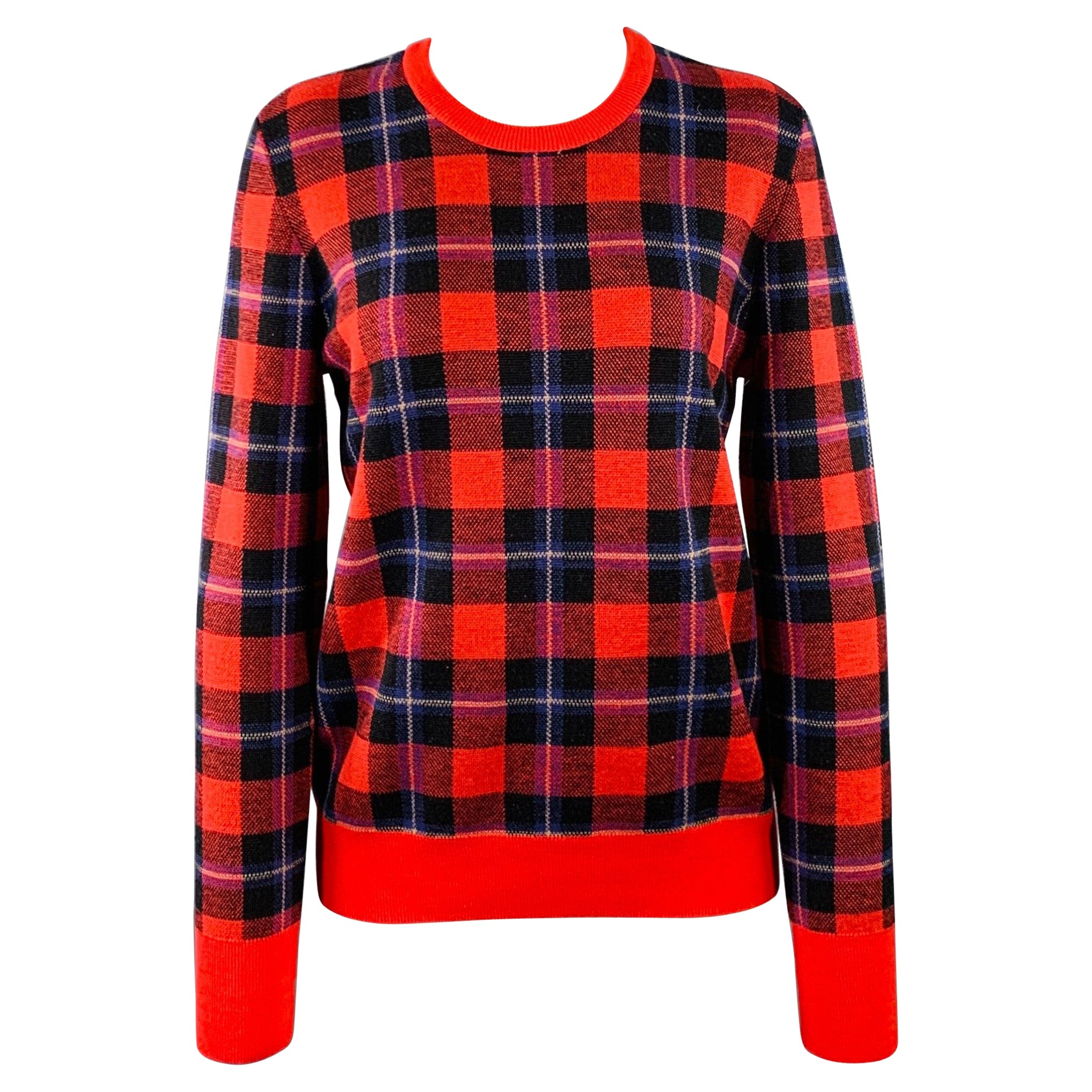 EQUIPMENT Size S Red Black Blue Wool Blend Plaid Crew Neck Pullover