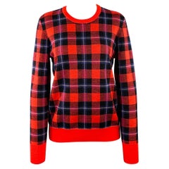 EQUIPMENT Size S Red Black Blue Wool Blend Plaid Crew Neck Pullover EQUIPMENT Size S Red Black Blue Wool Blend Plaid Crew Neck Pullover