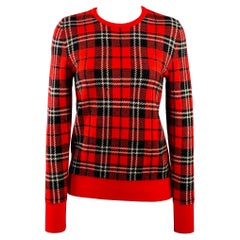 EQUIPMENT Size S Red Black White Wool Blend Plaid Crew Neck Pullover EQUIPMENT Size S Red Black White Wool Blend Plaid Crew Neck Pullover
