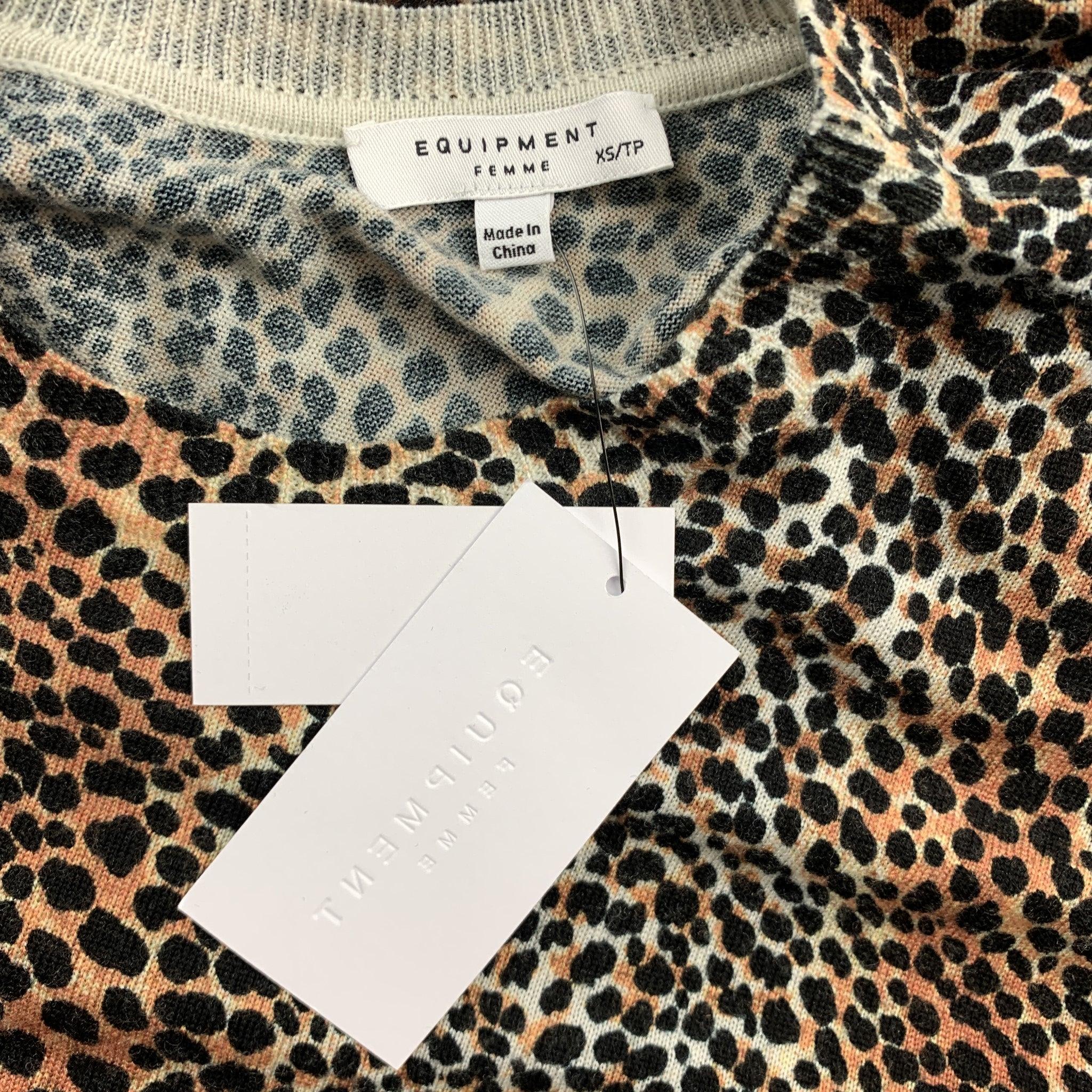 EQUIPMENT Size XS Black & Tan Cheetah Print Wool Pullover For Sale 1