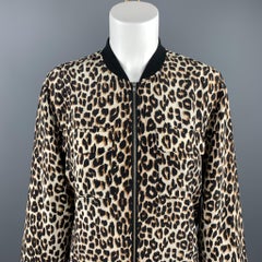 EQUIPMENT Size XS Black & Tan Leopard Silk Bomber Jacket