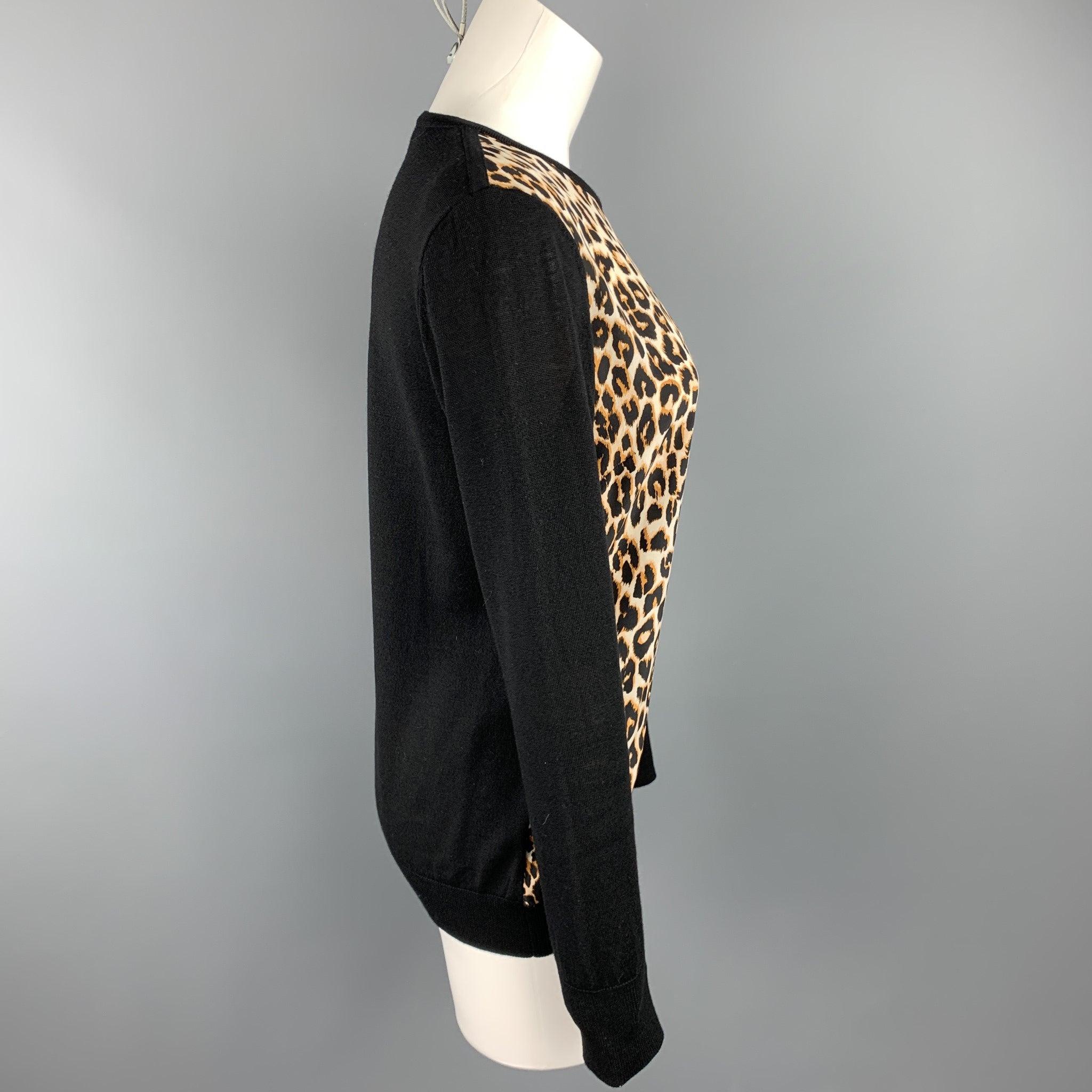 EQUIPMENT Size XS Black & Tan Leopard Wool / Silk Pullover In Excellent Condition For Sale In San Francisco, CA