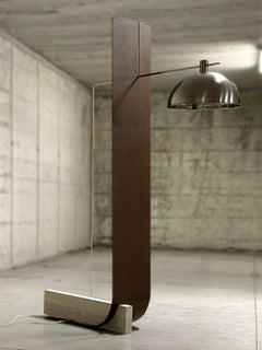 Equo X Floor Lamp in Bent Iron, Stainless Steel & Travertine by D´ARK Atelier
