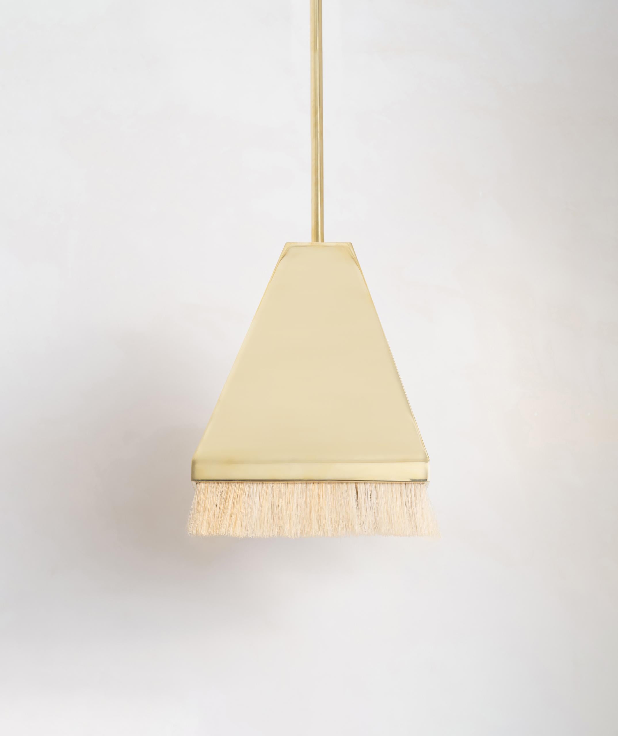 Contemporary Equus Pyramid Pendant Small in Polished Brass and Horse Hair For Sale