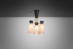 "ER 112/3" Chandelier in Brass and Opal Glass for Itsu, Finland Mid 20th Century
