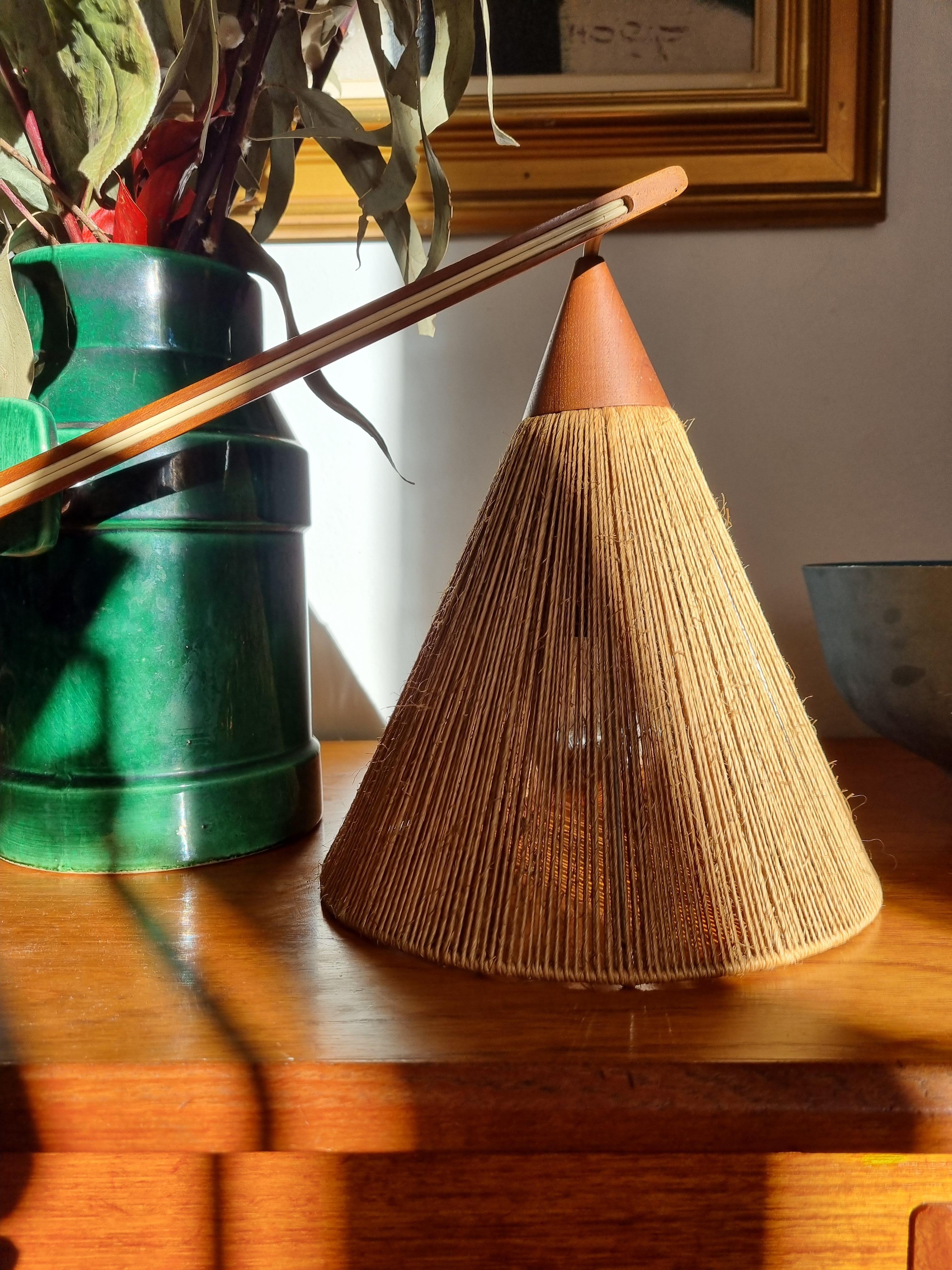 E.R. Nele für Temde  Vintage Mid Century Modern Teak Sisal  Wandlampe  1964  (Moderne der Mitte des Jahrhunderts) im Angebot