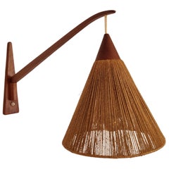 E.R. Nele für Temde  Vintage Mid Century Modern Teak Sisal  Wandlampe  1964