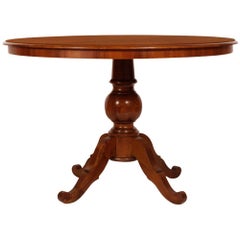 Era Art Deco Neoclassical Round Table in Solid Walnut, Veneered Walnut Top