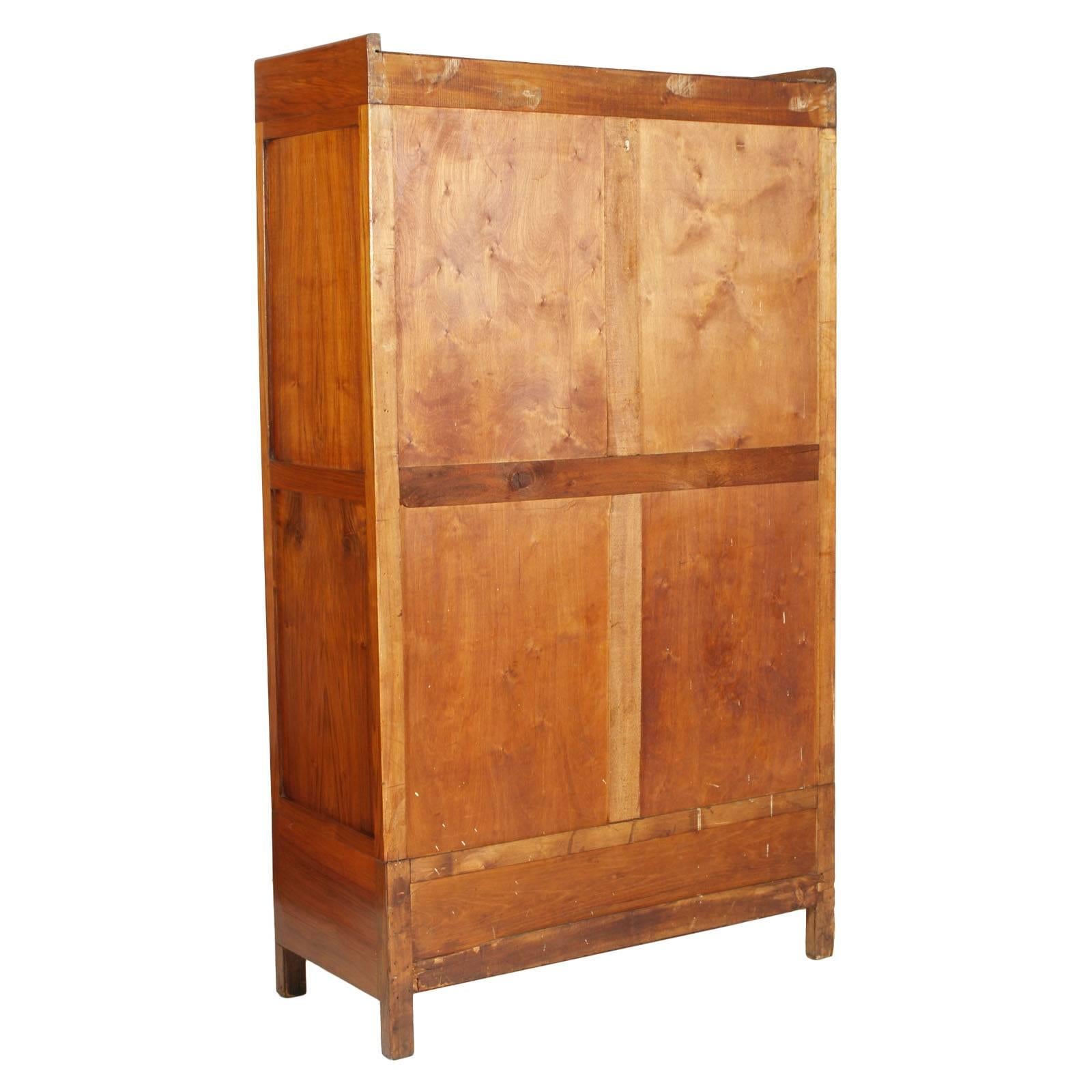 Glass Era Art Nouveau Bookcase Cabinet, in Walnut, with Inlay on Front, Wax-Polished