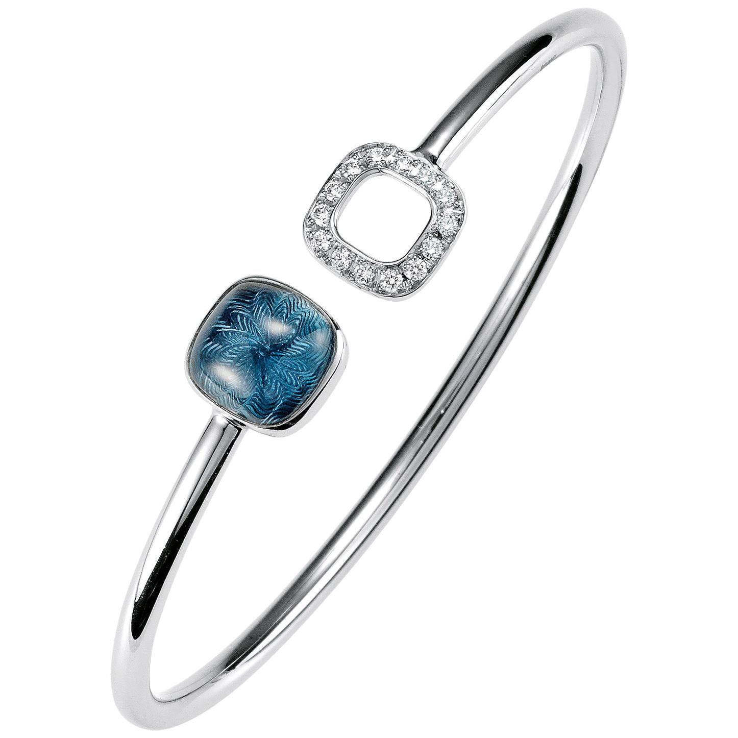 Victor Mayer Era Bracelet 18k White Gold With 14 Diamonds 0.28 ct And Blue Topaz For Sale