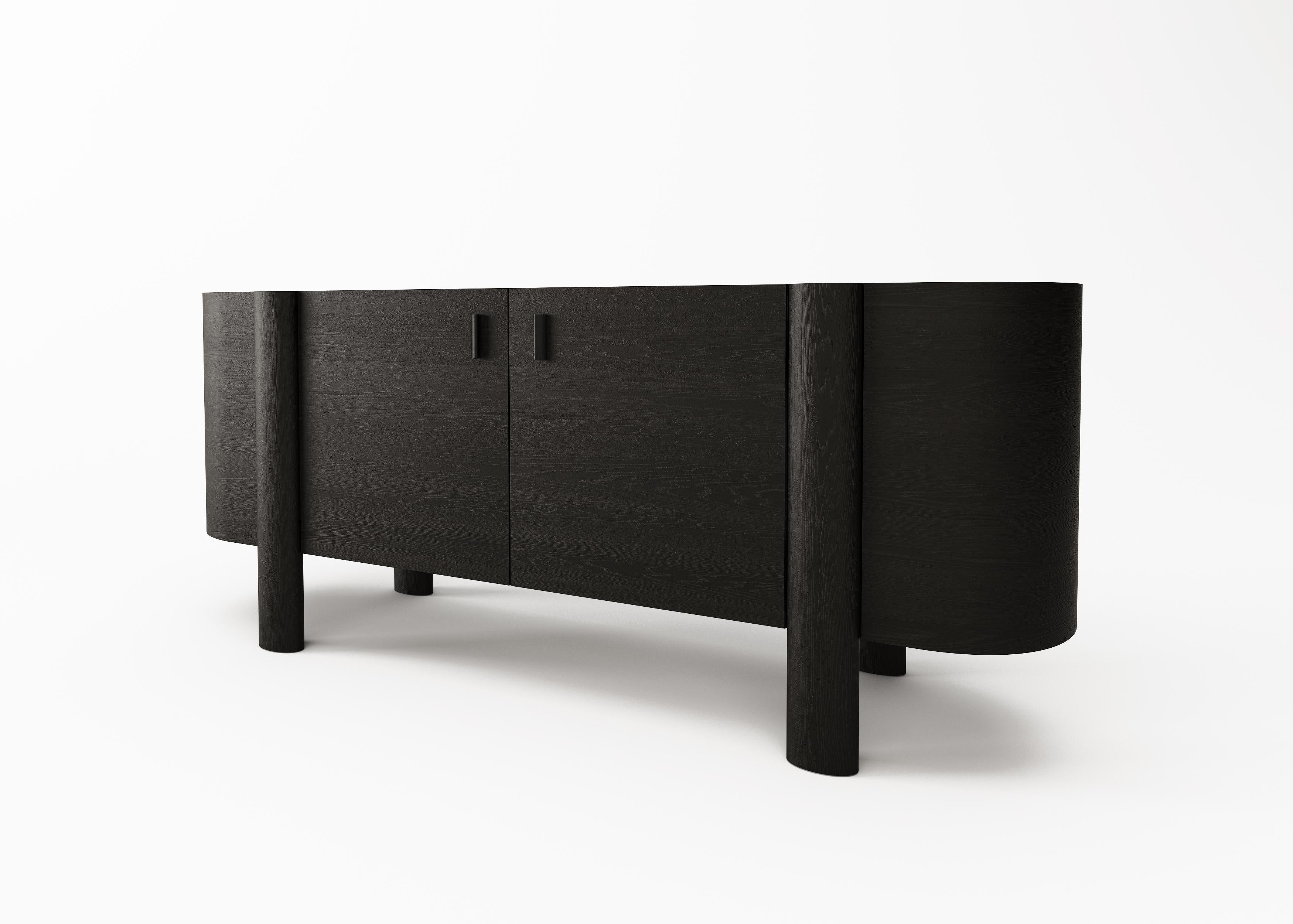Era Oak Credenza Signed by Buket Hos¸can Bazman
Dimensions: 200 x 45 x 80 cm
Material: Blackened and sandblasted oak, patinated brass, copper inside back

Available in custom sizing and finishes.
Patina application varies in each