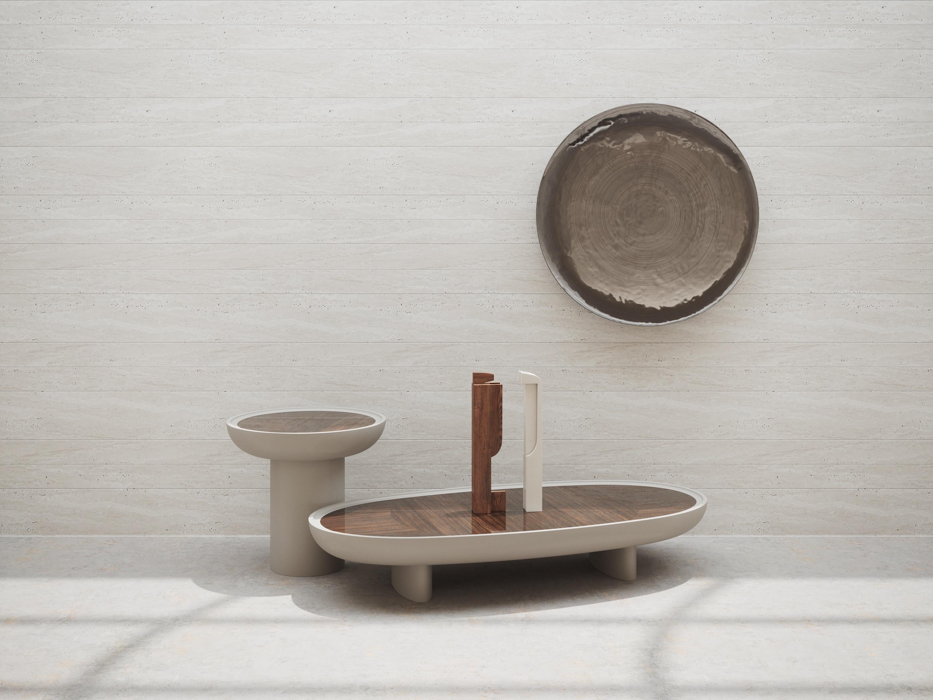 Eracle 150 Lacquered in Mat Finish and Walnut Round Side Table by Ultramobili For Sale 2