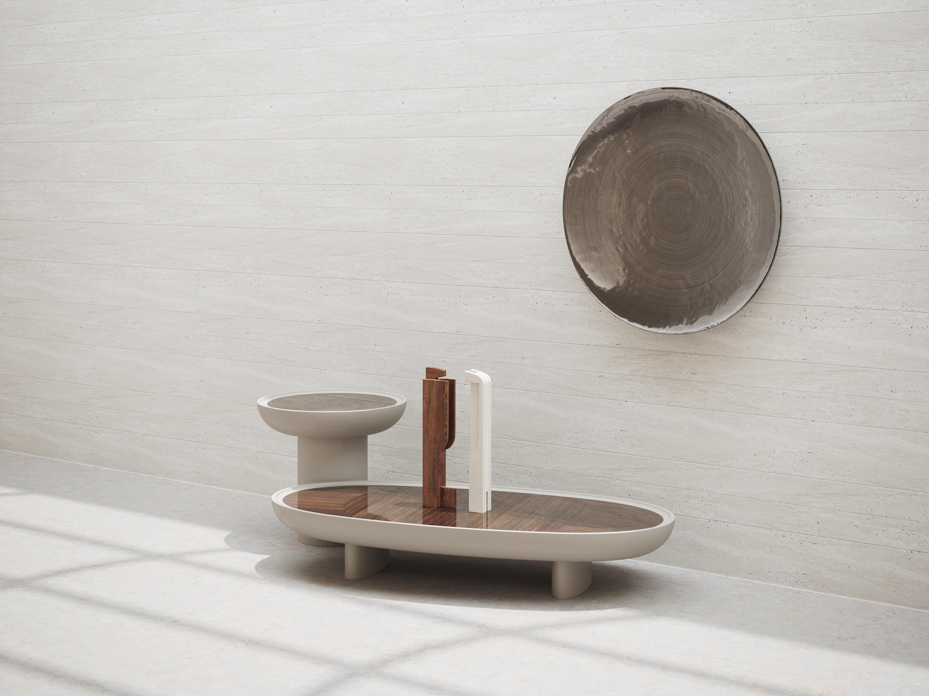 Eracle 150 Lacquered in Mat Finish and Walnut Round Side Table by Ultramobili For Sale 3