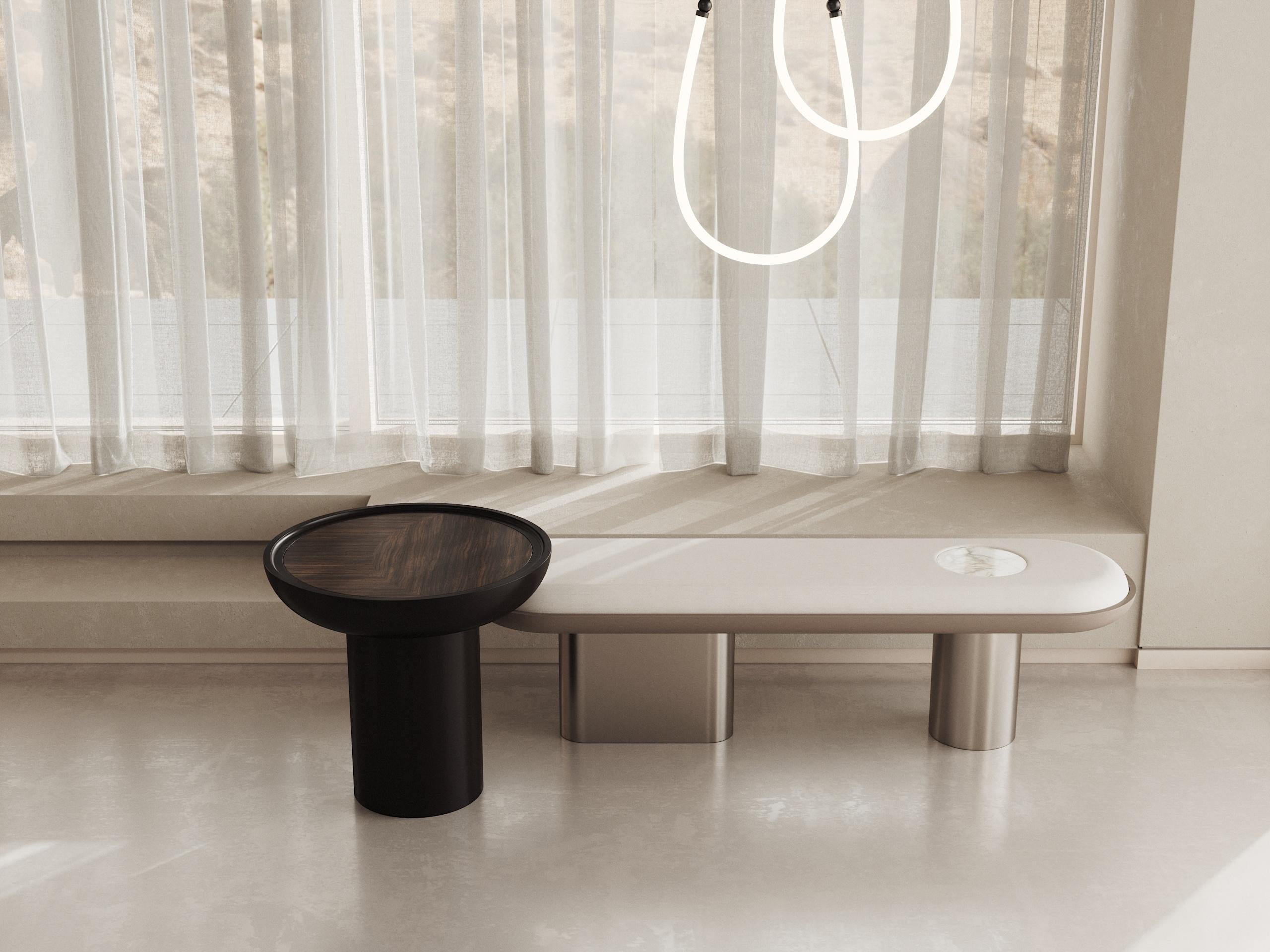 Eracle 60 Lacquered in Mat Finish and Walnut Round Side Table by Ultramobili For Sale 3