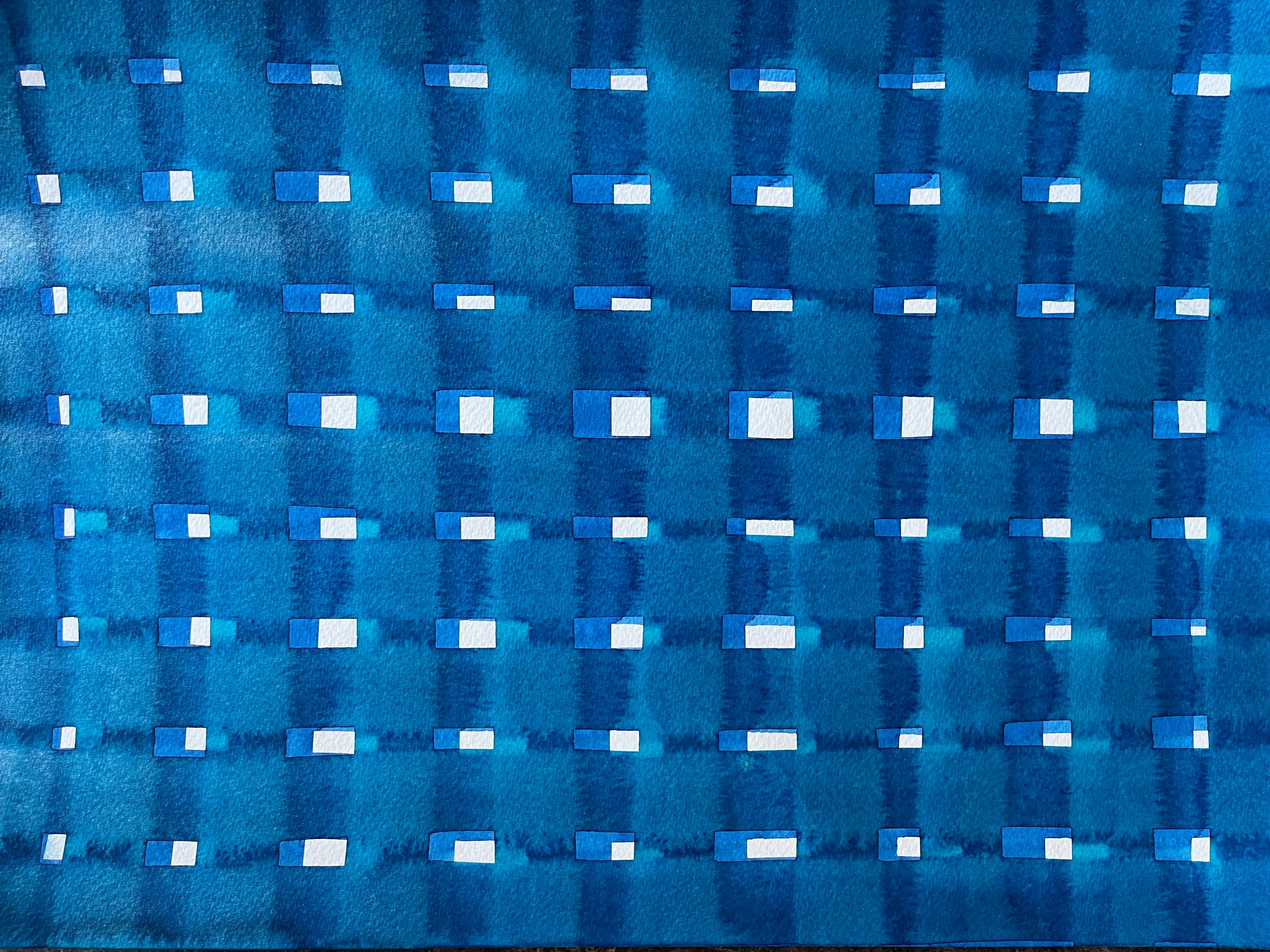 Horizons bleus - peinture abstraite - Abstrait Painting par Eran Shmueli