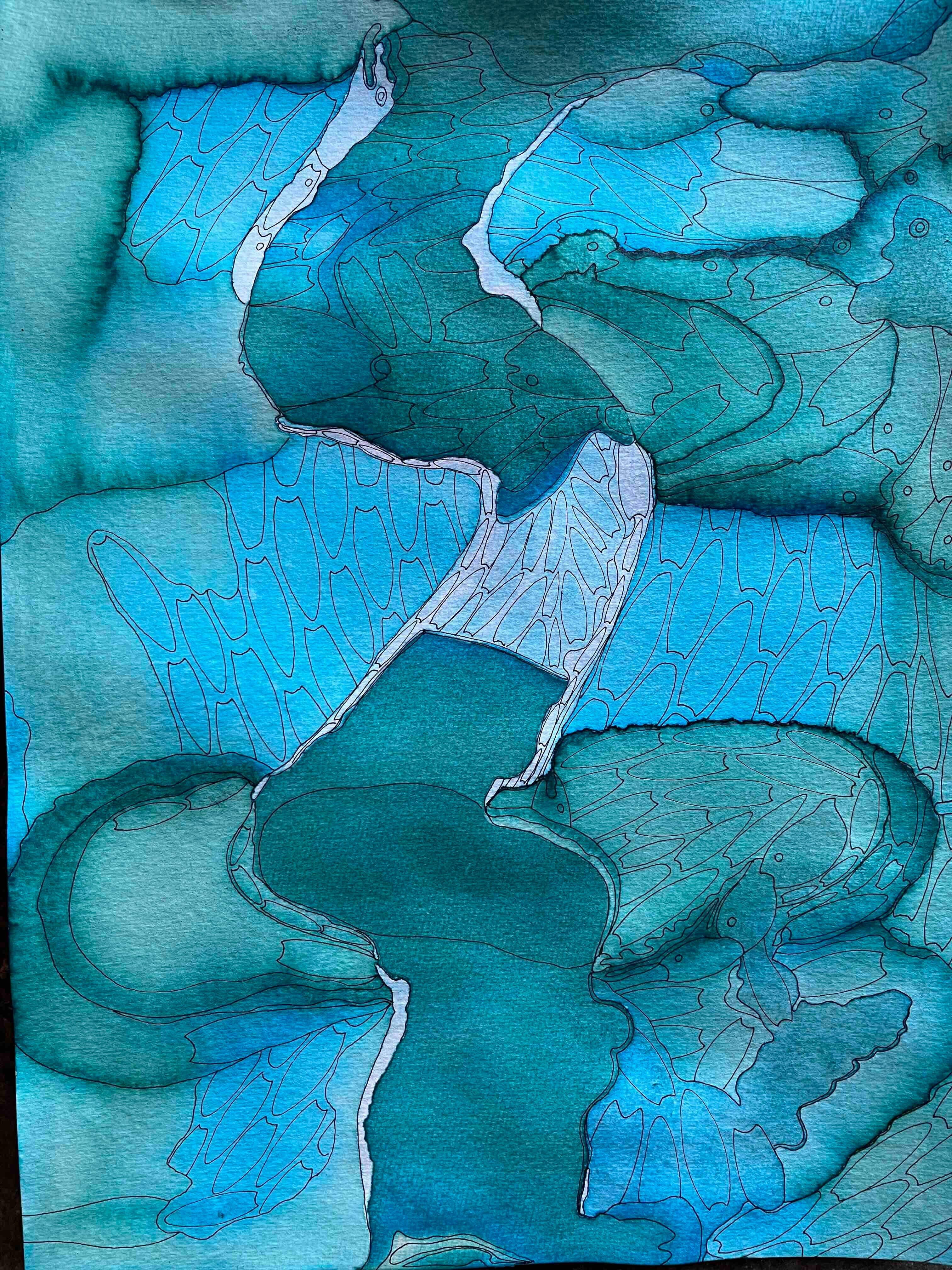 Blaues Riff - abstraktes Gemälde – Painting von Eran Shmueli