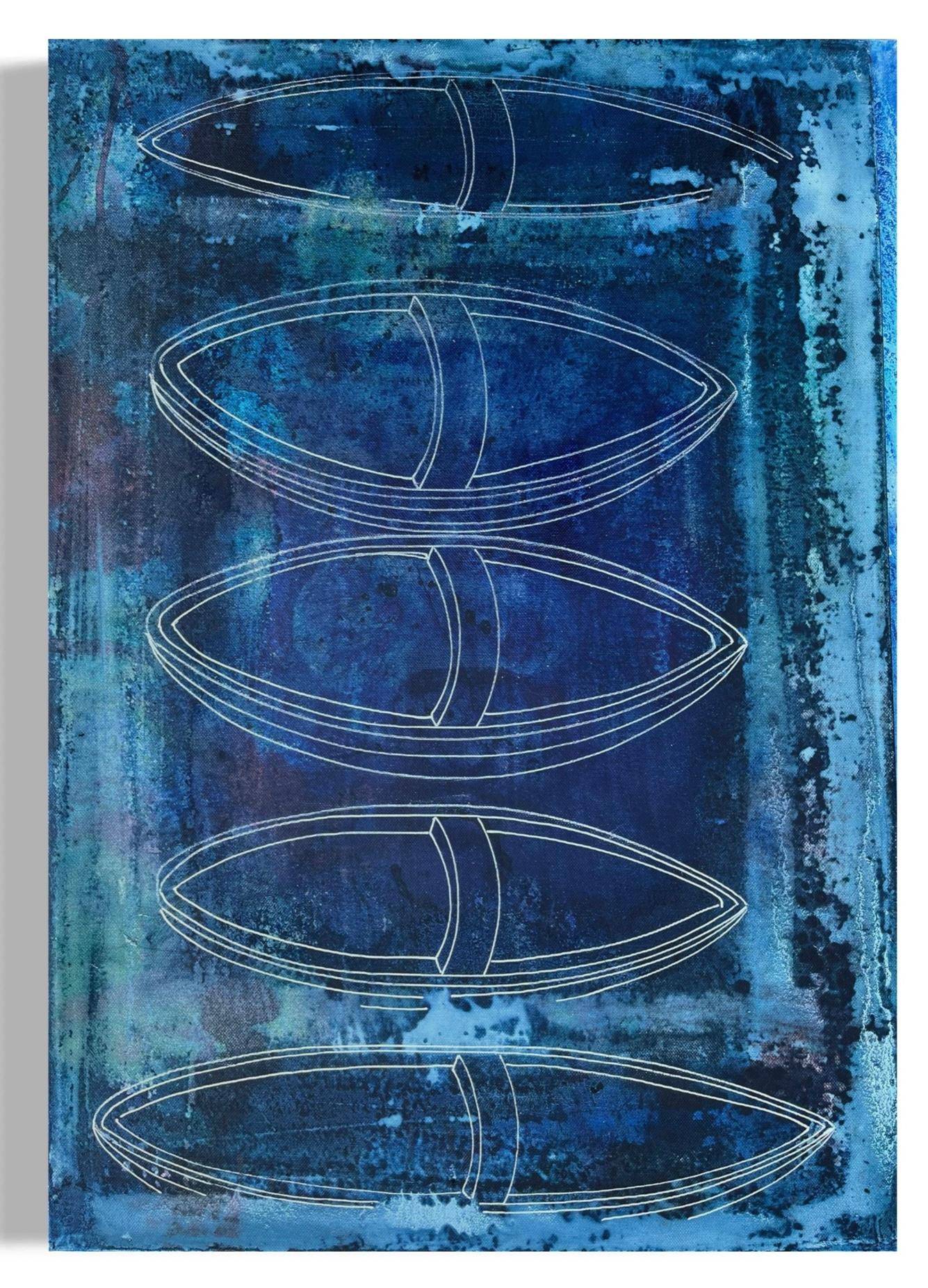 Blue Voyage - pittura astratta - Painting Astratto di Eran Shmueli