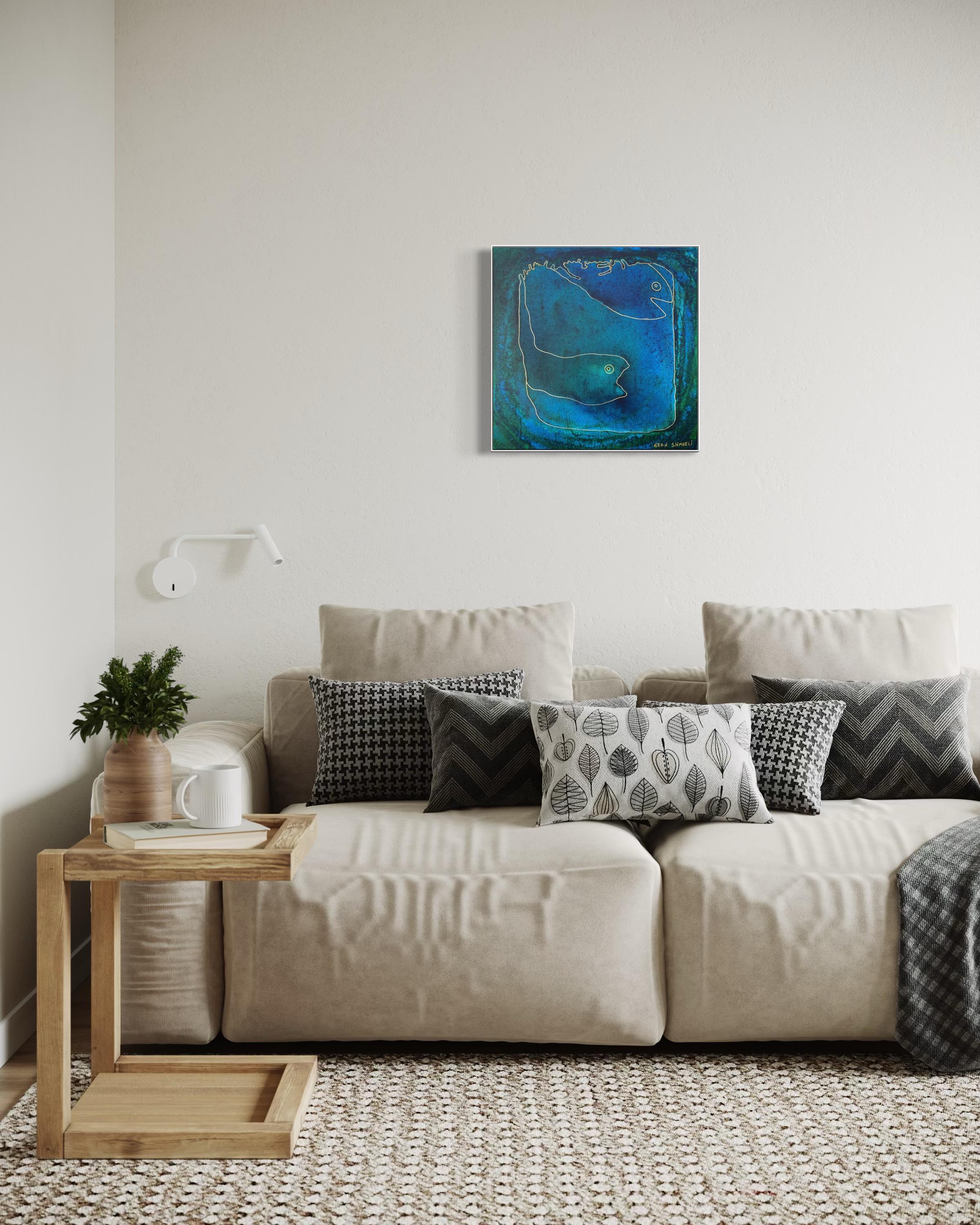 Tiefblauer Dialog - abstrakte Malerei – Painting von Eran Shmueli