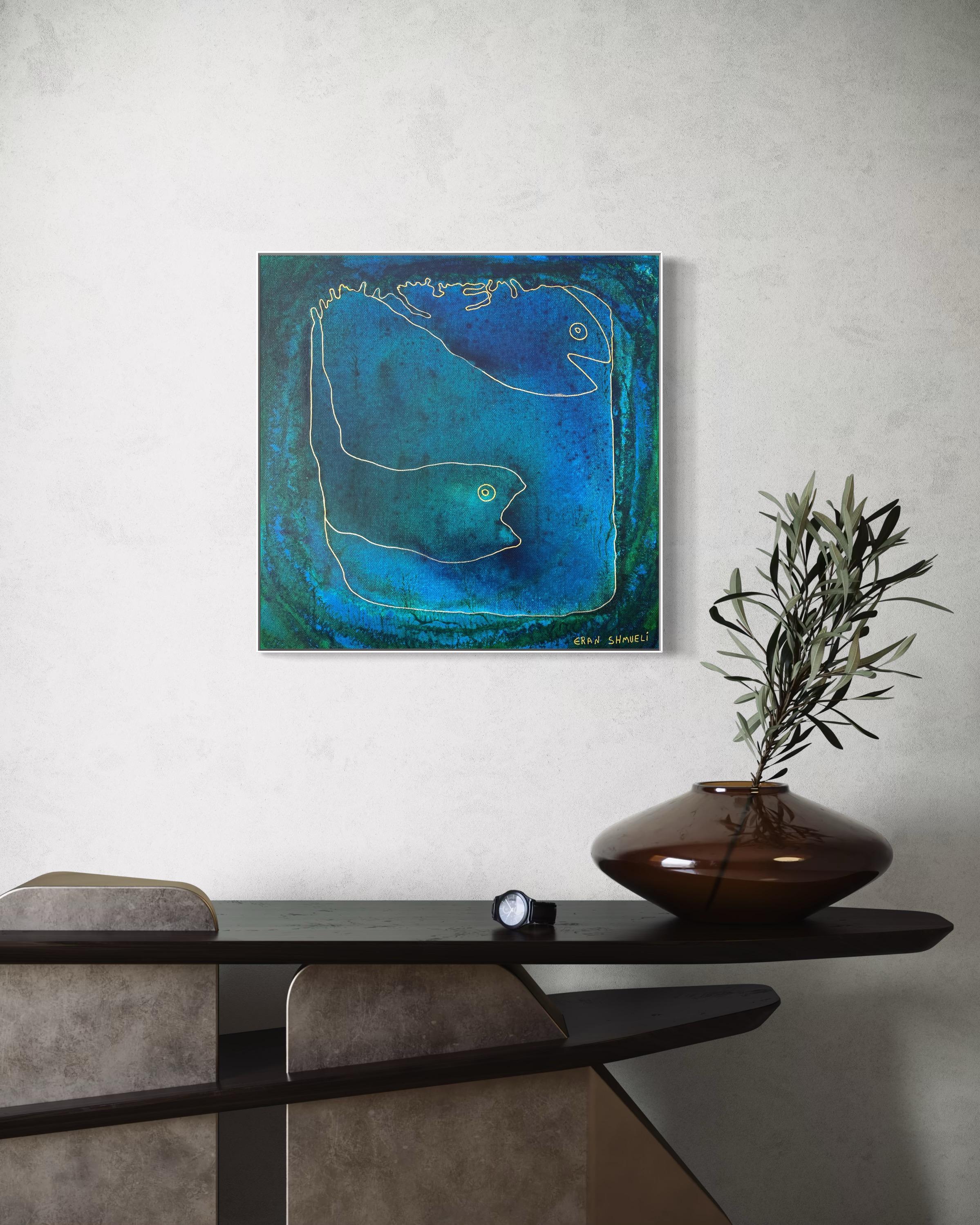 Tiefblauer Dialog - abstrakte Malerei (Abstrakt), Painting, von Eran Shmueli