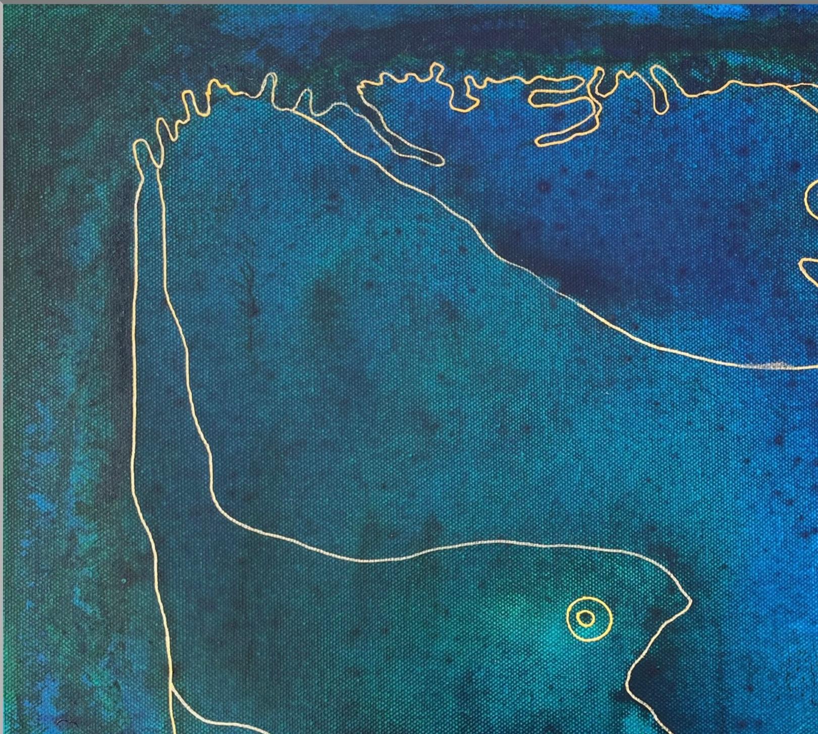 Tiefblauer Dialog - abstrakte Malerei (Blau), Abstract Painting, von Eran Shmueli