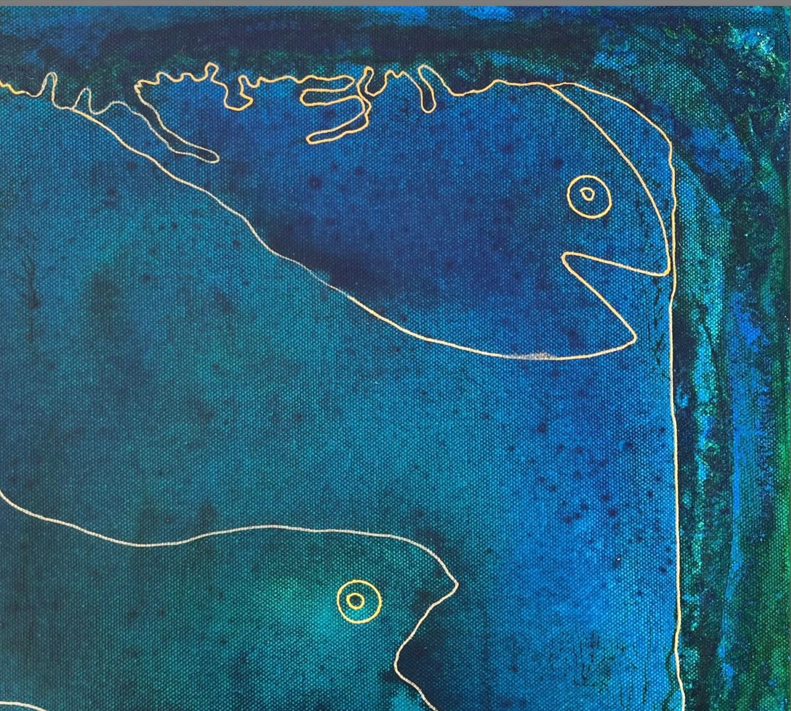 Tiefblauer Dialog - abstrakte Malerei im Angebot 2