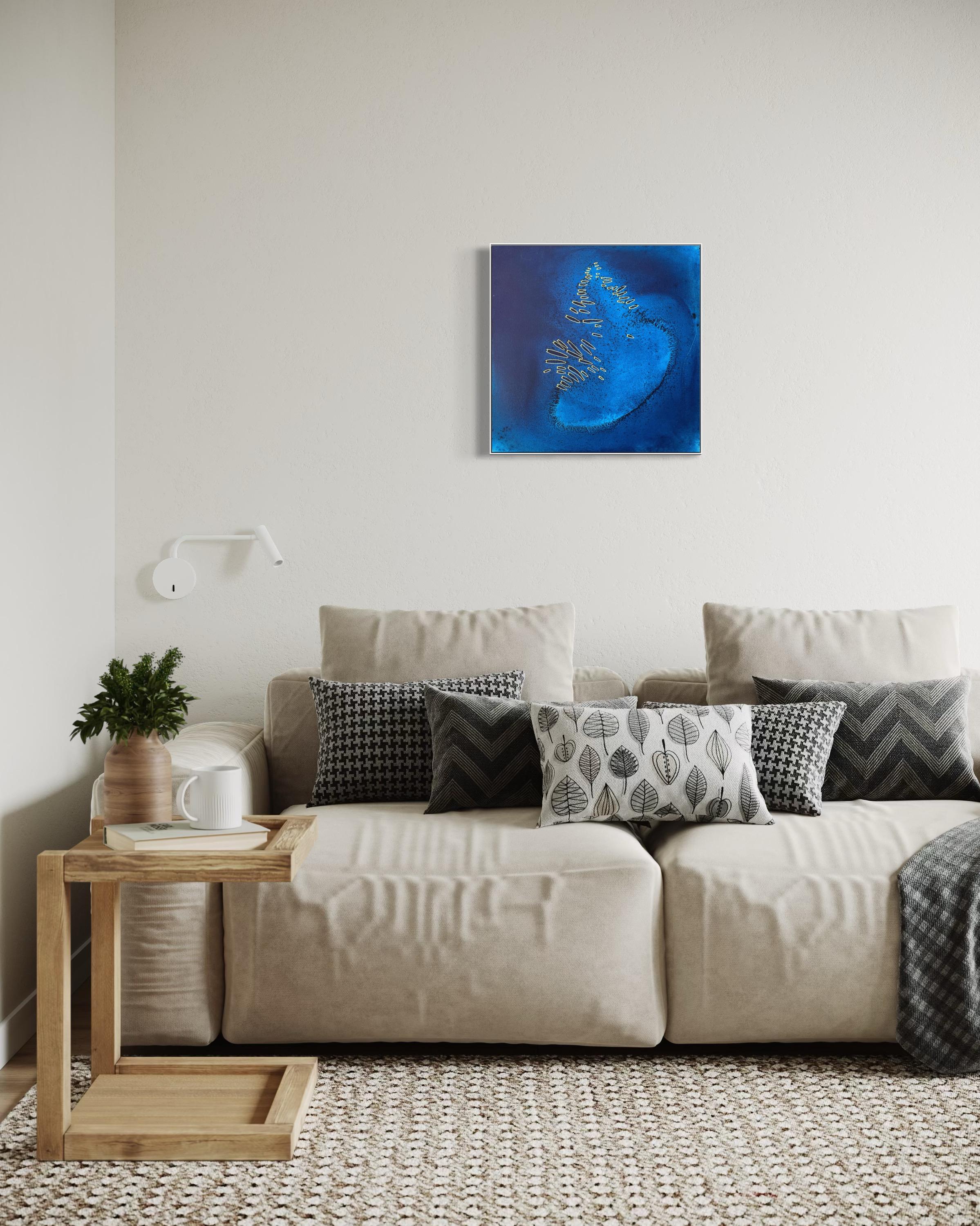 Stilles Riff - abstrakte Malerei (Blau), Abstract Painting, von Eran Shmueli