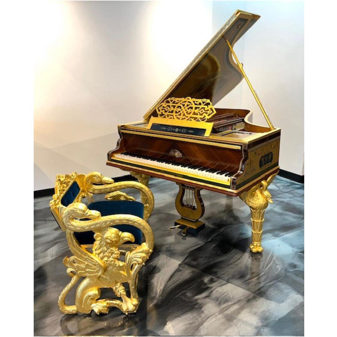 Français Grand piano Empire Erard, peint à la main et signé par Pierre Guerin Paris, vers 1920