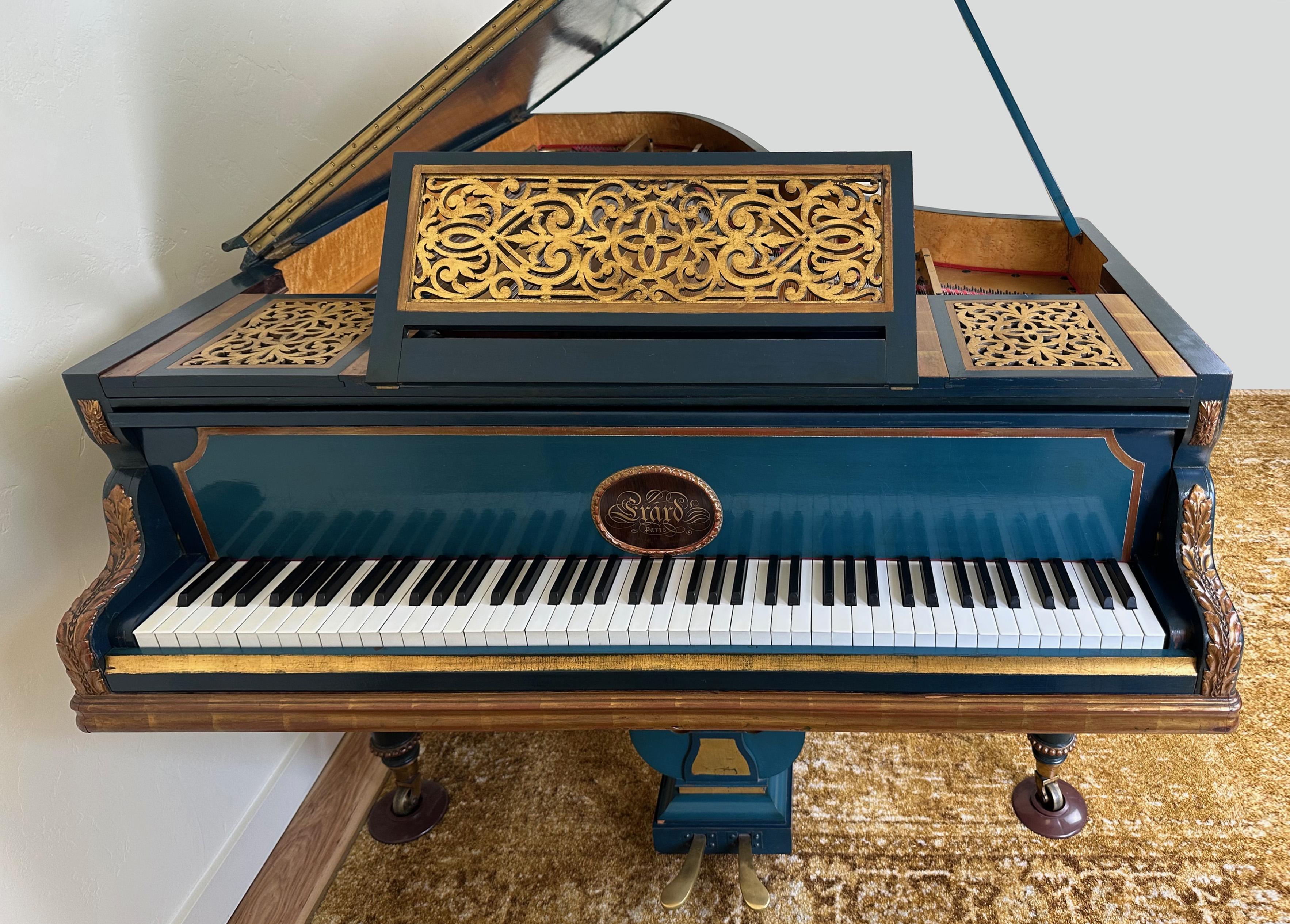 Hand-Painted Erard Parallel-Strung Grand Piano with Bench, Paris, 1895 For Sale