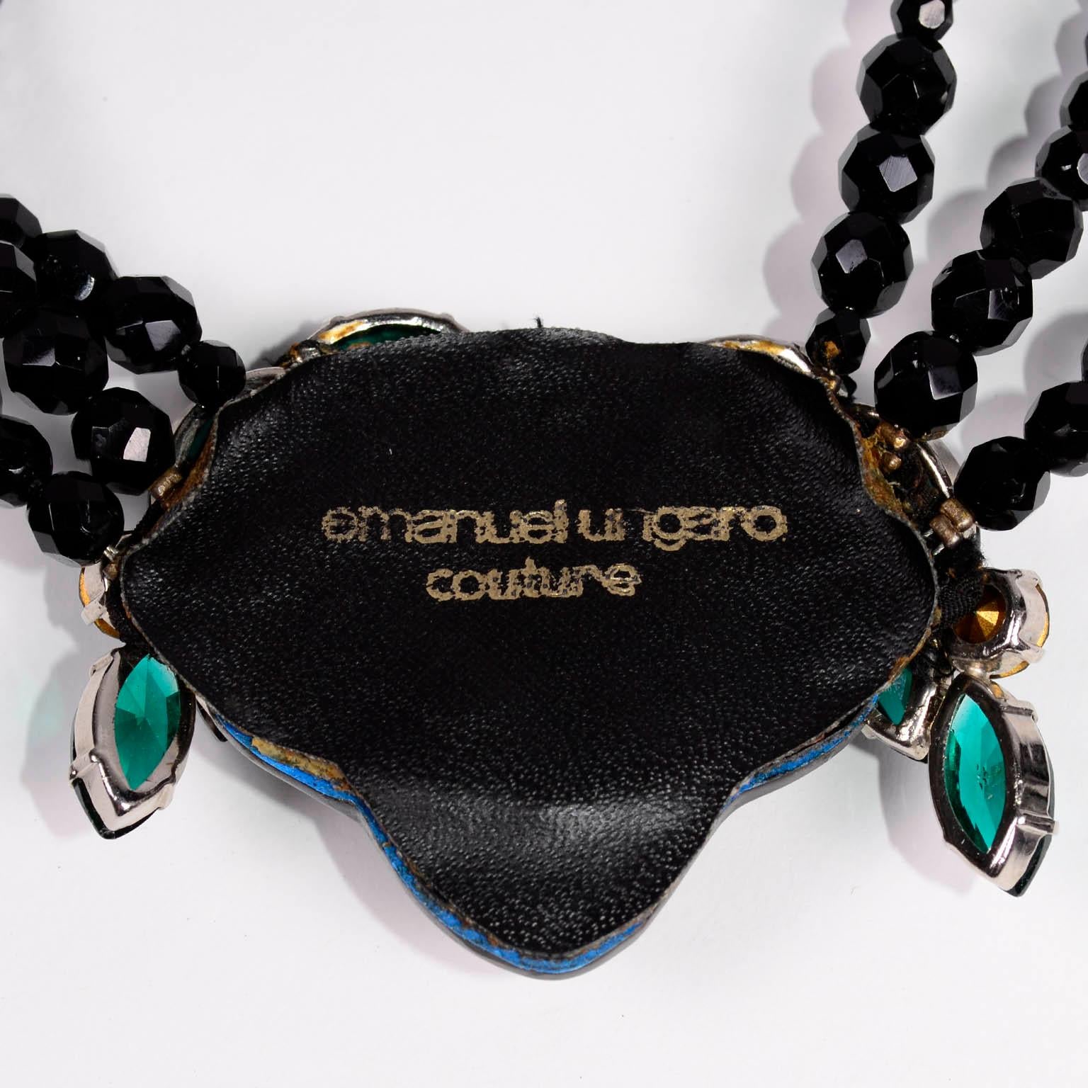 Erare 1980s Emanuel Ungaro Couture Black & Green Choker Mughal Inspired Necklace 1